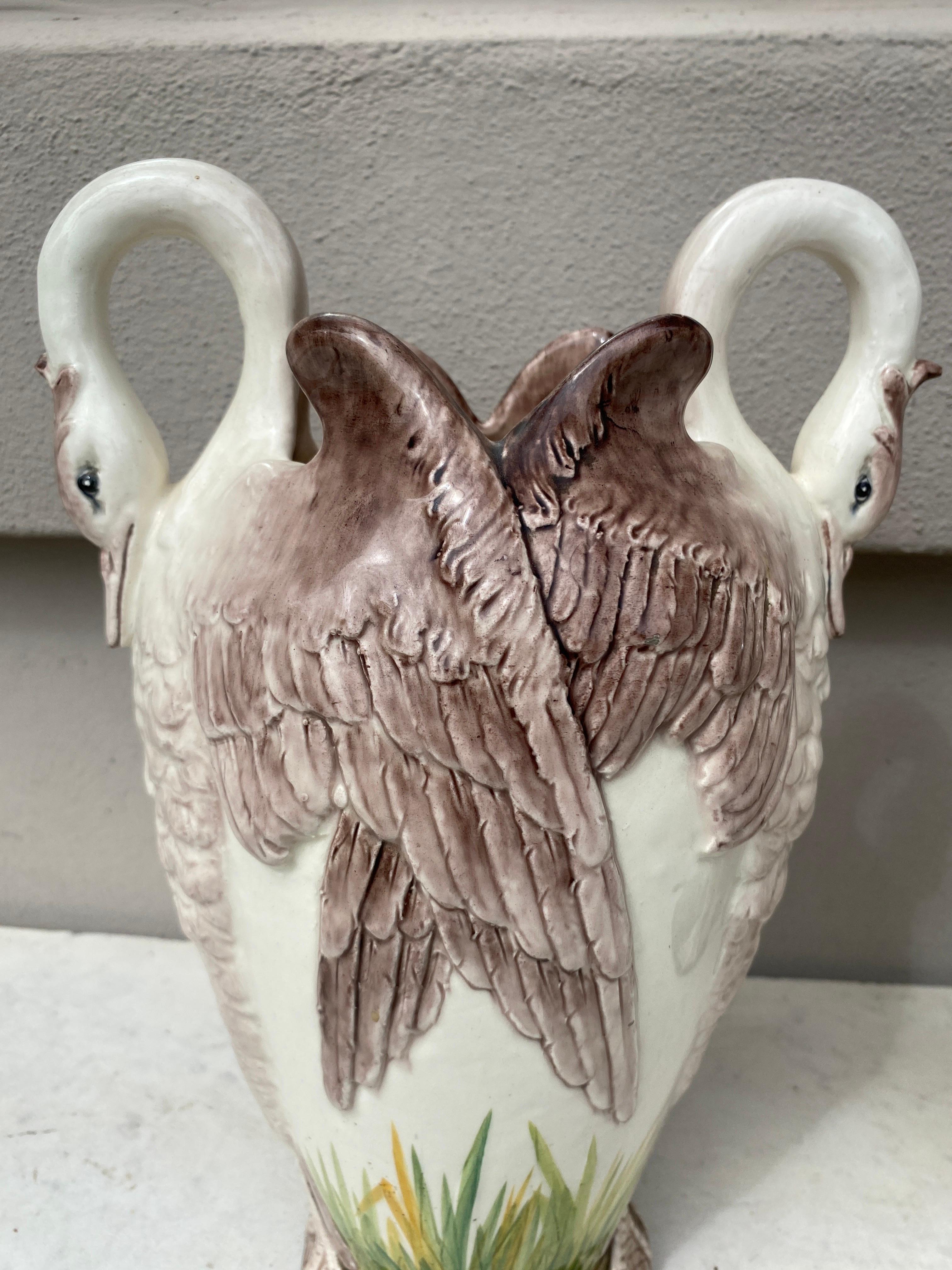 Pair of French Majolica Swans Vase Delphin Massier, circa 1880 For Sale 3