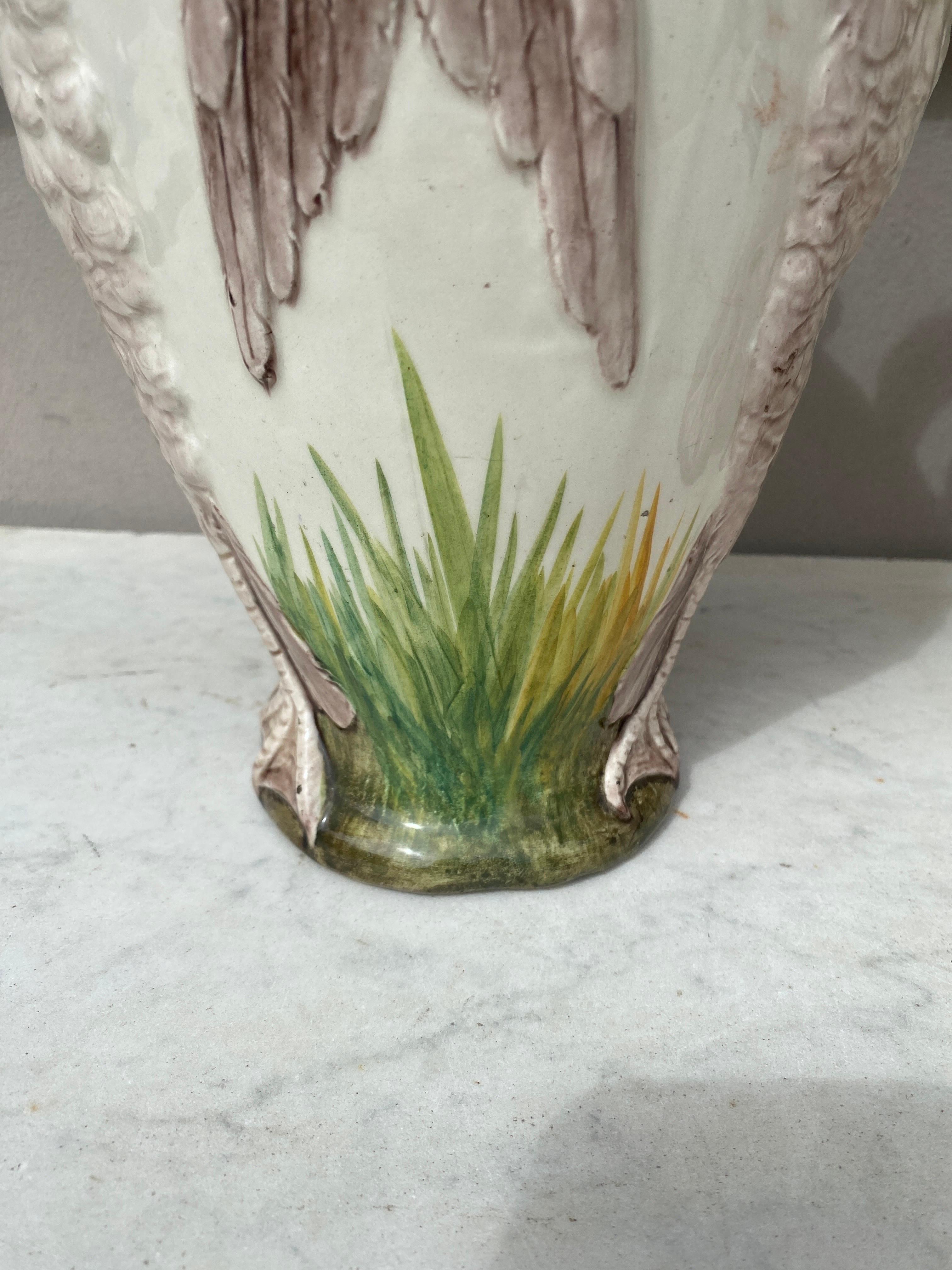 Pair of French Majolica Swans Vase Delphin Massier, circa 1880 For Sale 2
