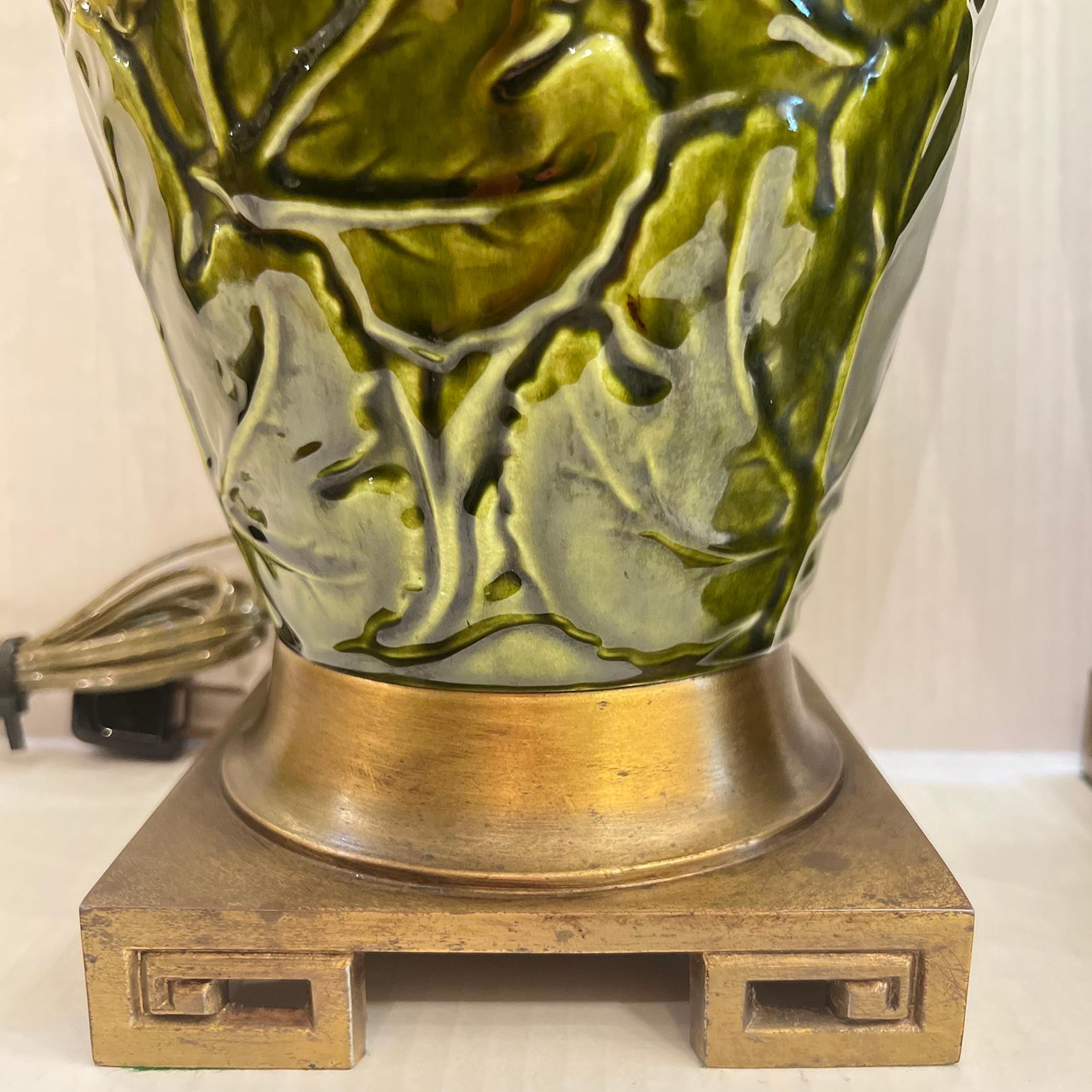 Mid-20th Century Pair of French Majolica Table Lamps For Sale