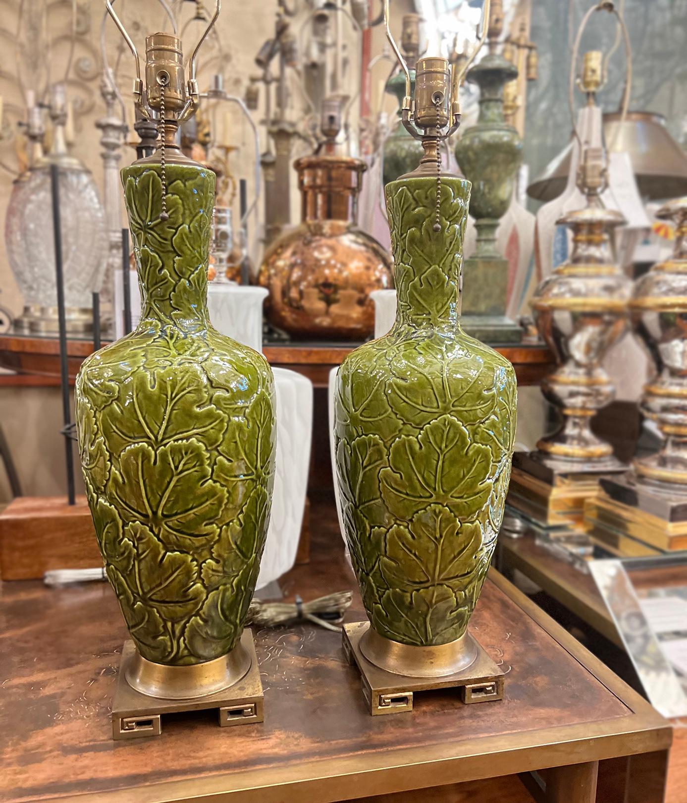 Pair of French Majolica Table Lamps For Sale 2