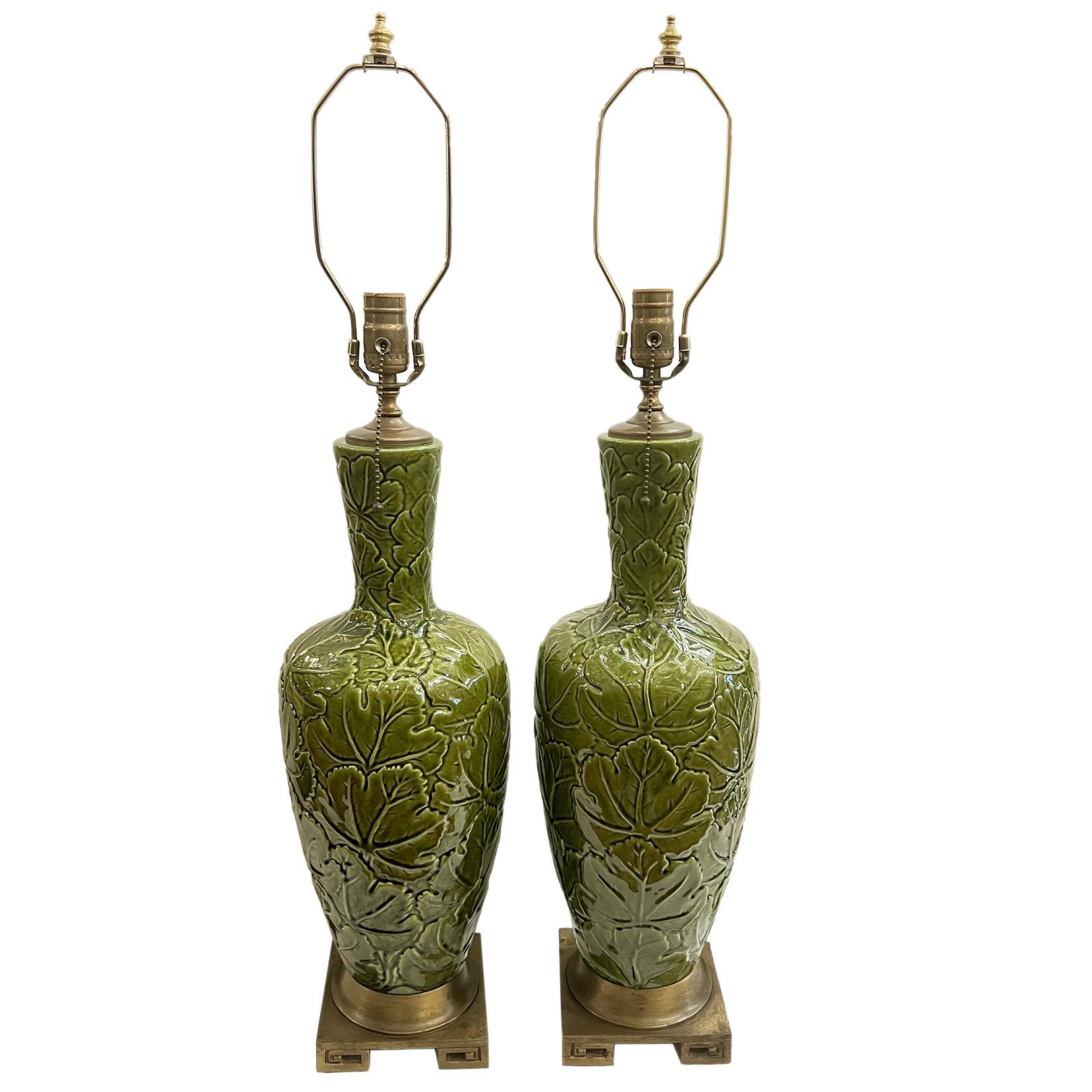 Pair of French Majolica Table Lamps For Sale