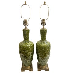 Pair of French Majolica Table Lamps