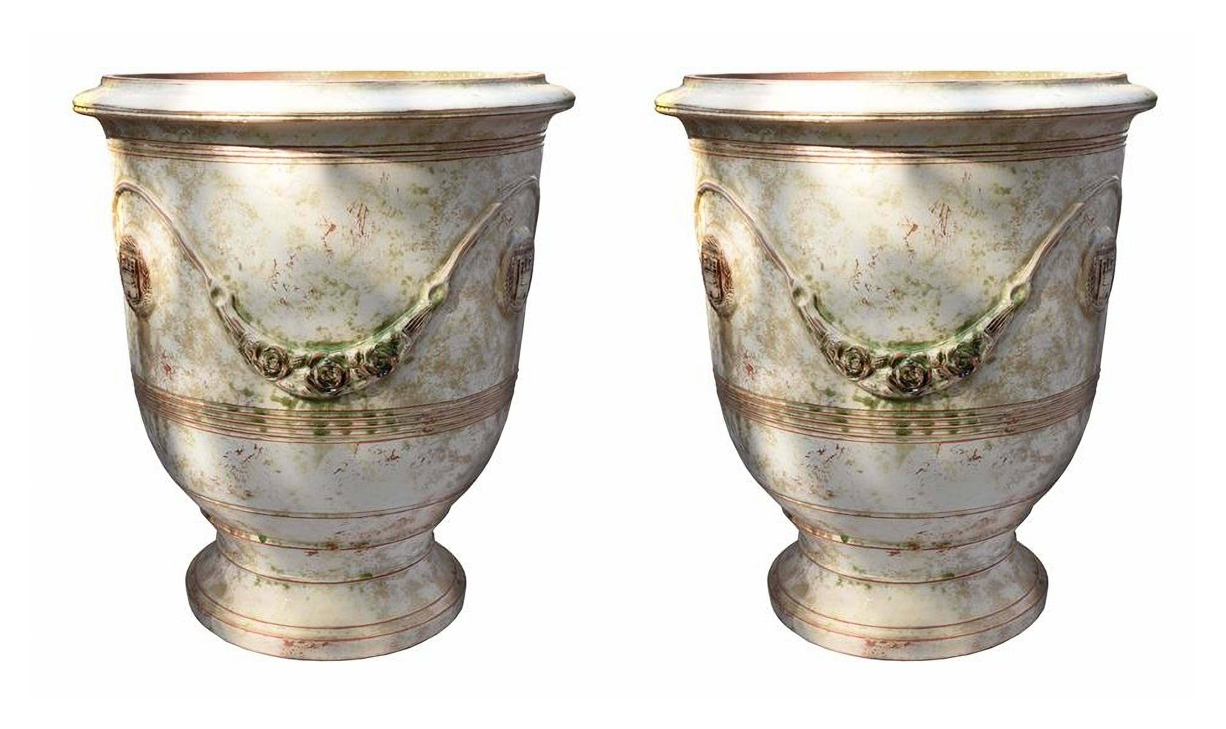 Modern Pair of French Majolica Vase from the Cévennes 'France' Early 20th Century For Sale