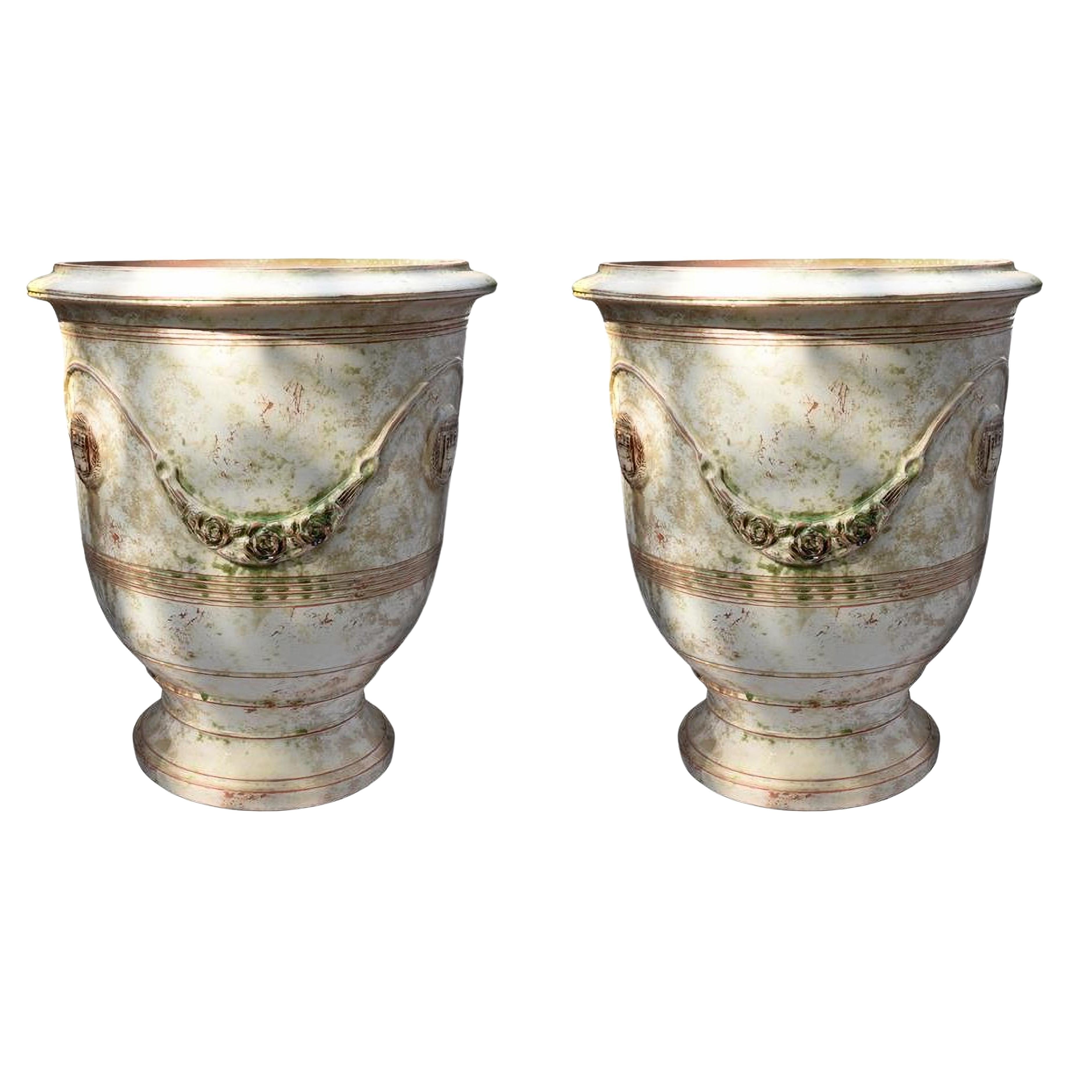 Pair of French Majolica Vase from the Cévennes 'France' Early 20th Century