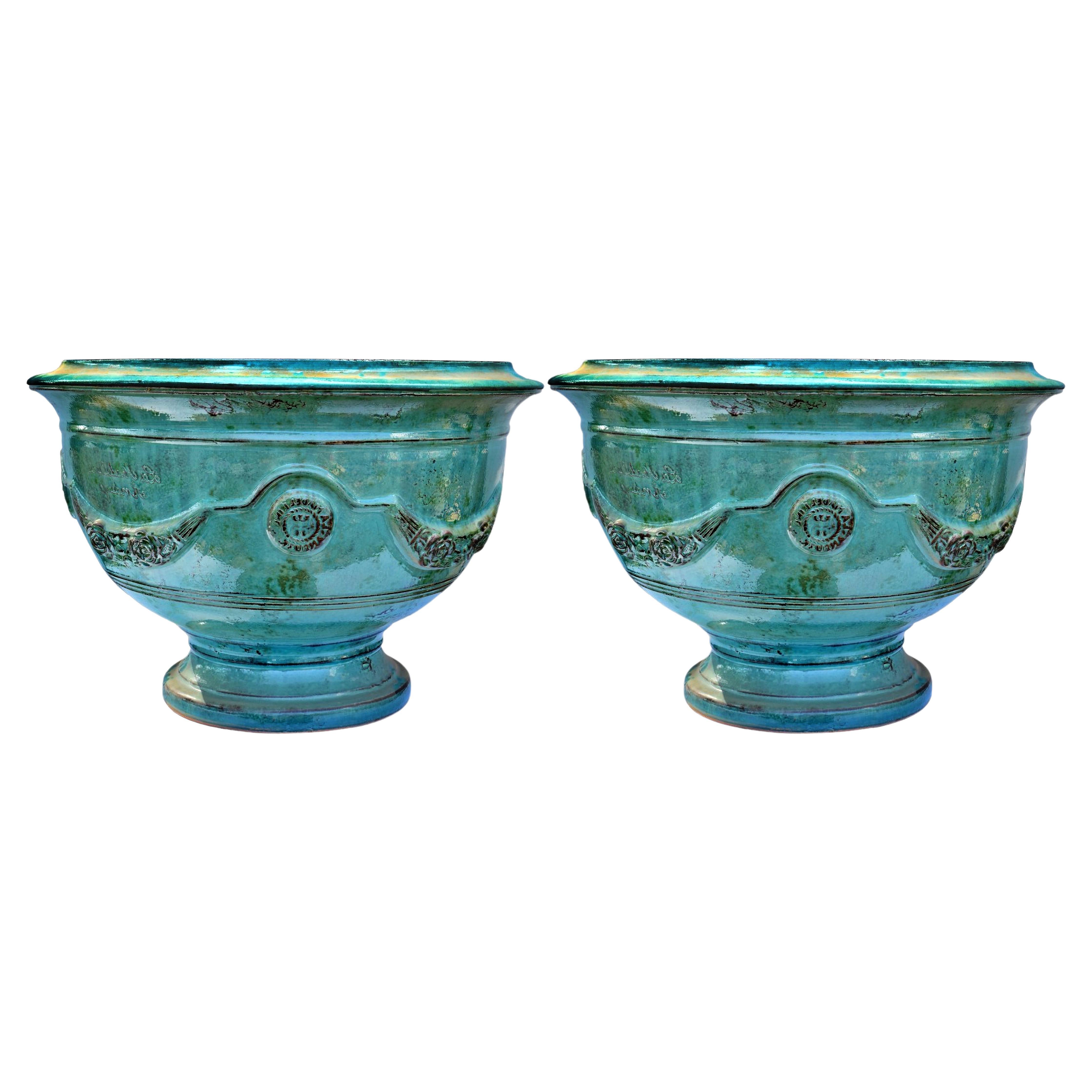 Pair of French Majolica Vase from the Cévennes 'France' Early 20th Century For Sale