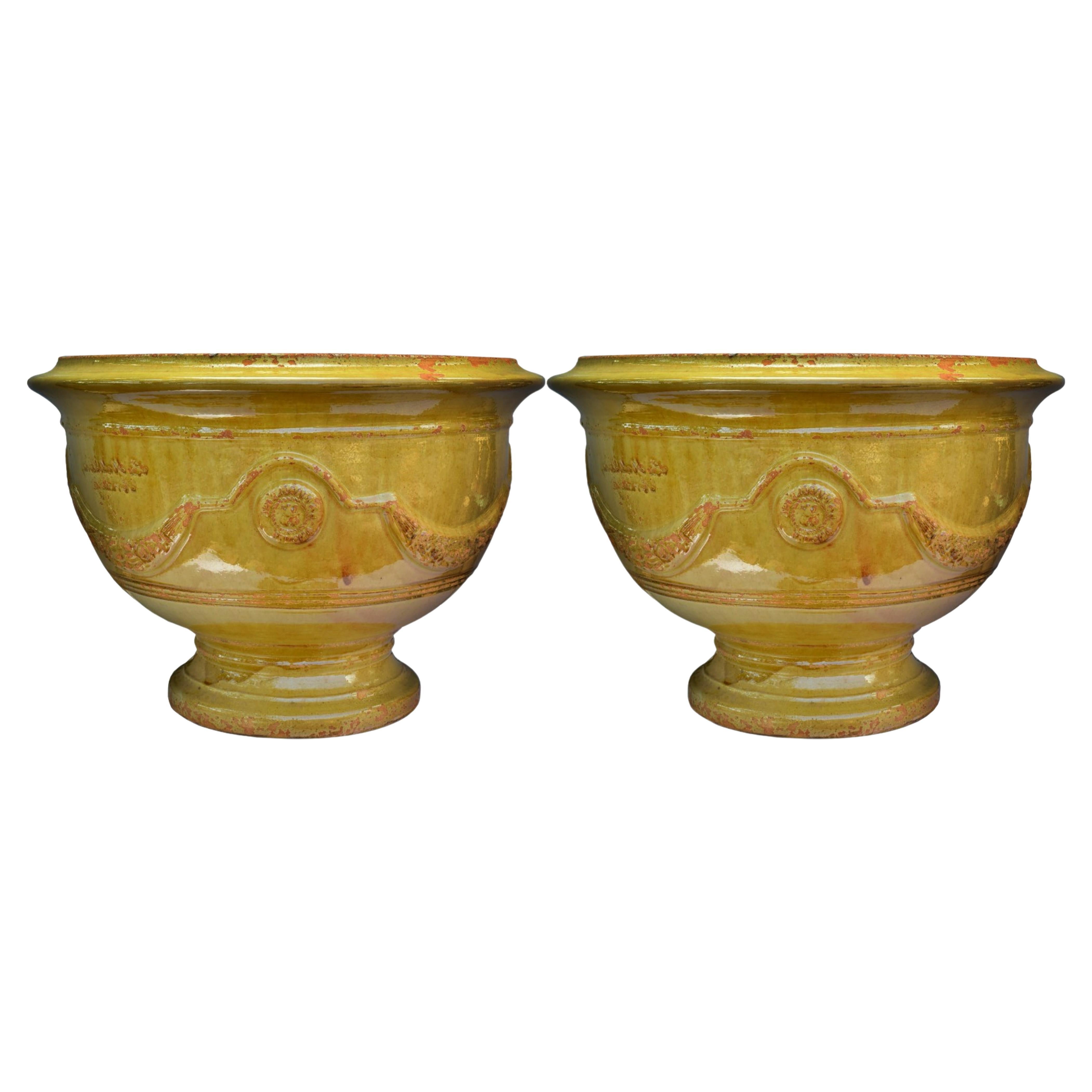 Pair of French Majolica Vase from the Cévennes 'France' Early 20th Century