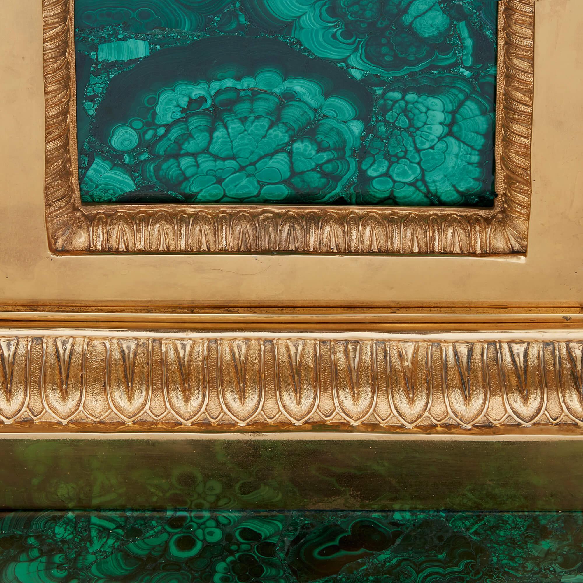 Gilt Pair of French Malachite and Ormolu Pedestals For Sale