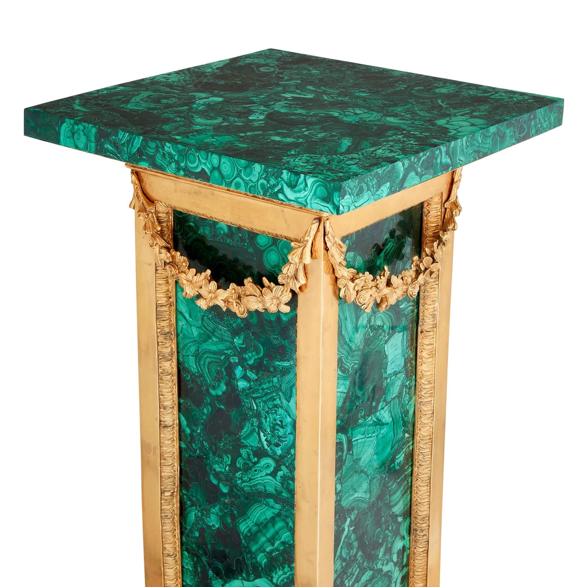 Pair of French Malachite and Ormolu Pedestals In Good Condition For Sale In London, GB