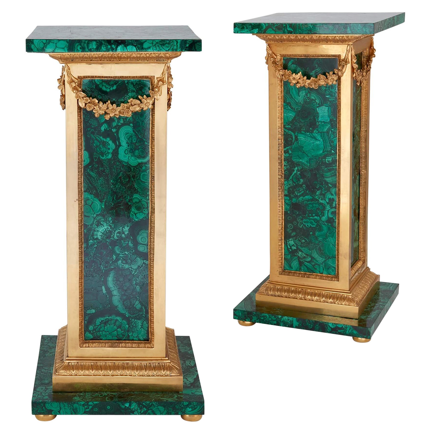 Pair of French Malachite and Ormolu Pedestals