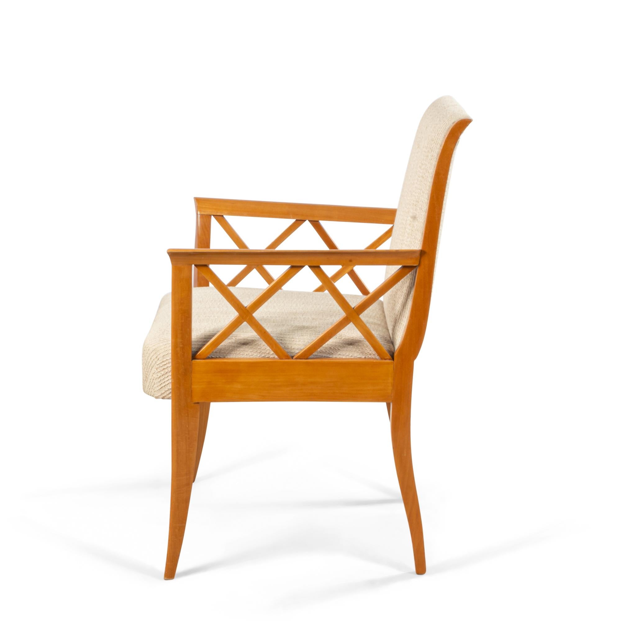 Coppia di poltrone imbottite in acero francese a reticolo beige in vendita 3