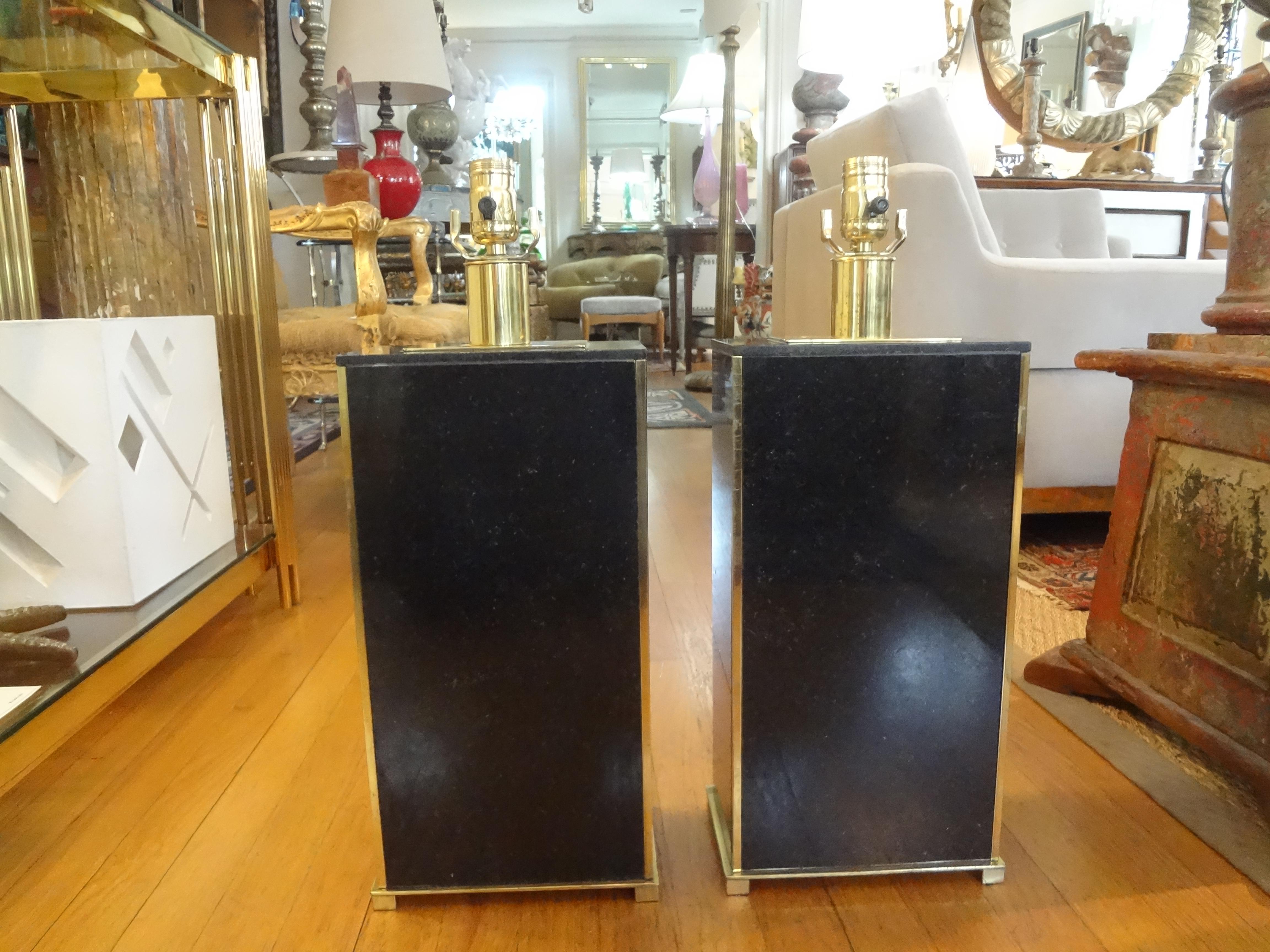 Pair of French Marble and Brass Lamps Attributed to Maison Charles For Sale 5