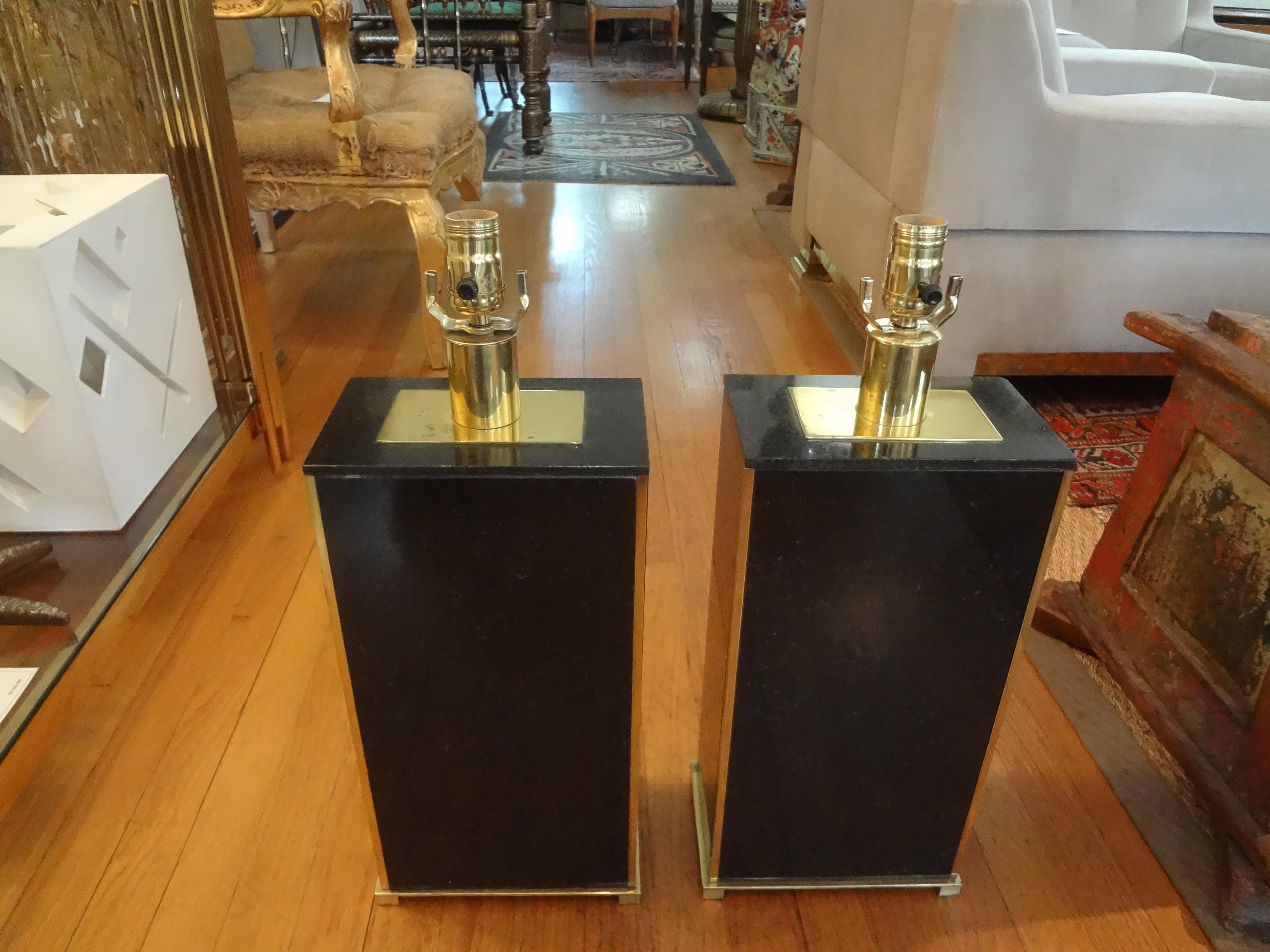 Pair of French Marble and Brass Lamps Attributed to Maison Charles For Sale 4