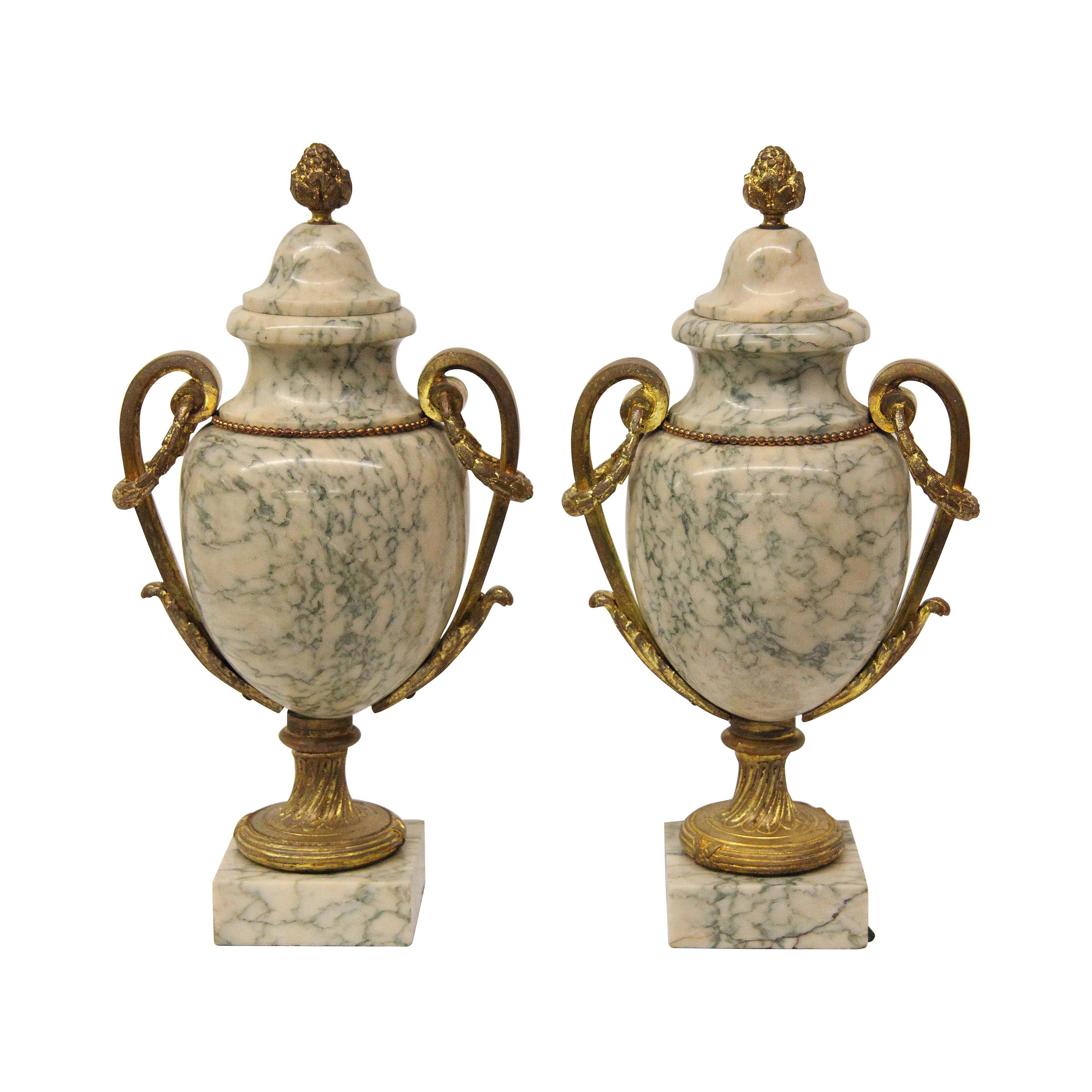 Pair of French Marble and Bronze Cassolettes