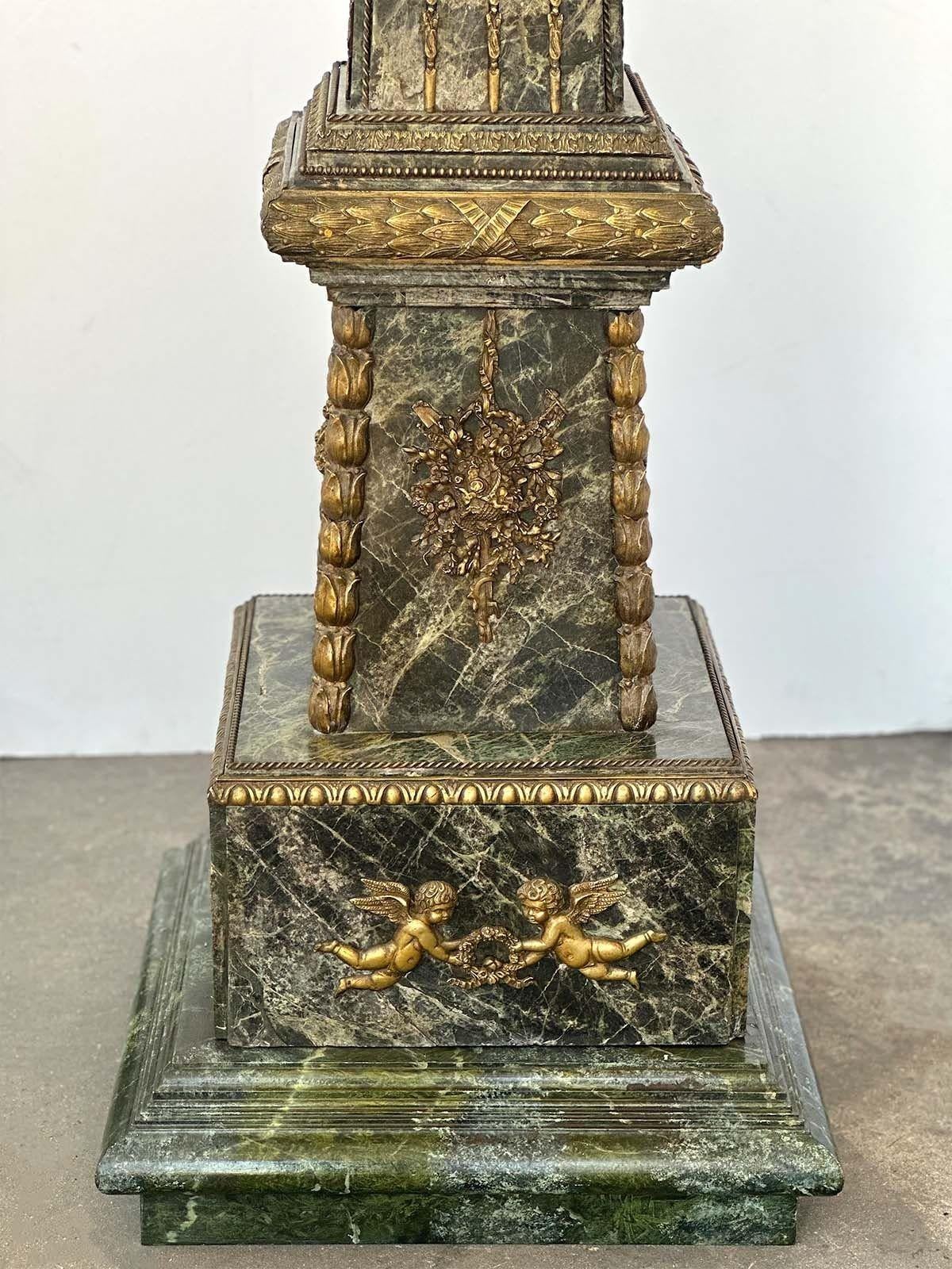Pair of French Marble and Bronze Obelisks, c. 1900's In Good Condition For Sale In Los Angeles, CA