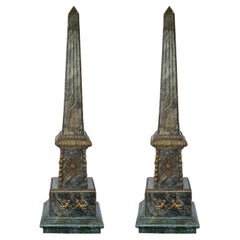 Antique Pair of French Marble and Bronze Obelisks, c. 1900's