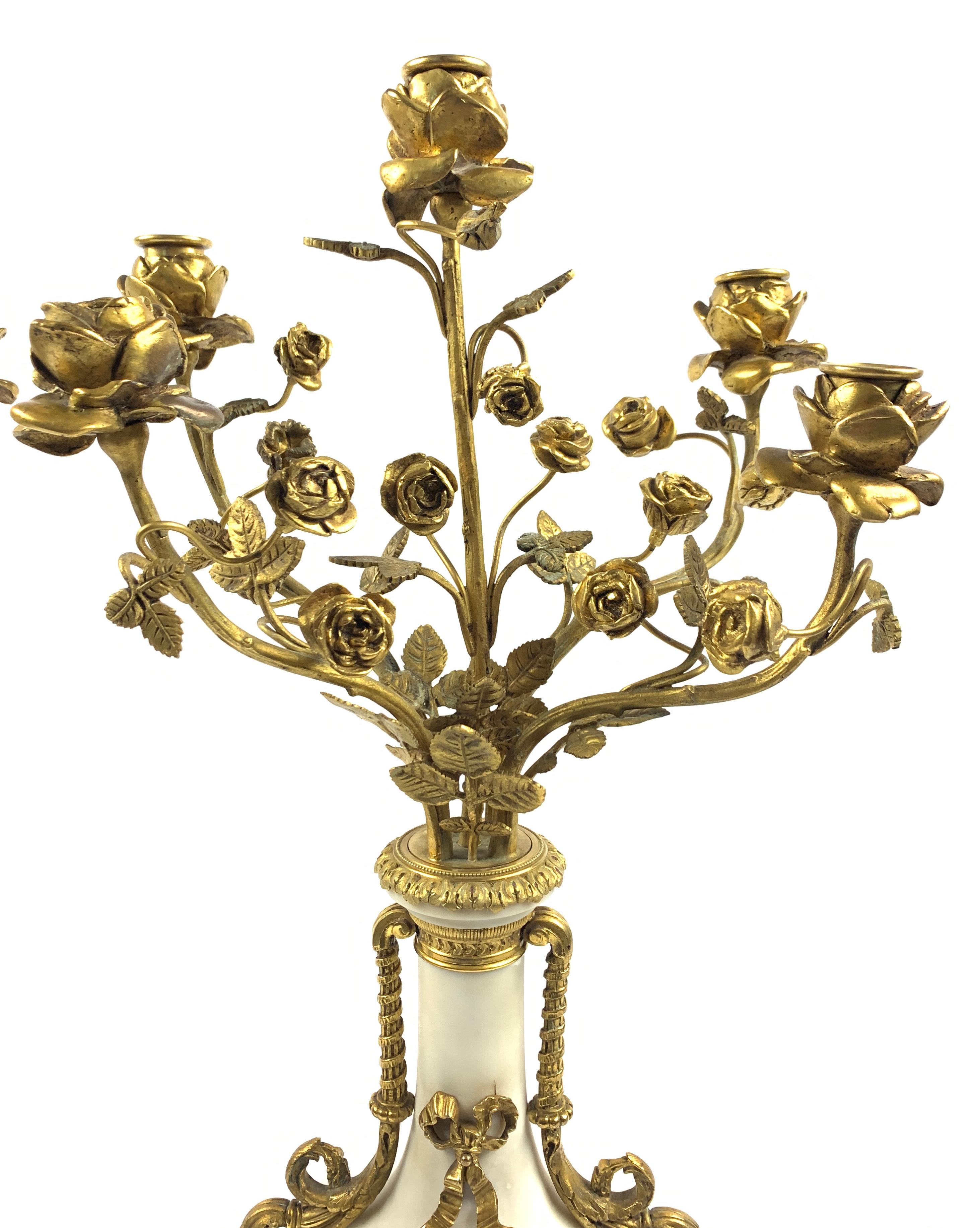 19th Century Pair of French Marble and Gilt-Bronze Louis XVI Style Candelabra For Sale