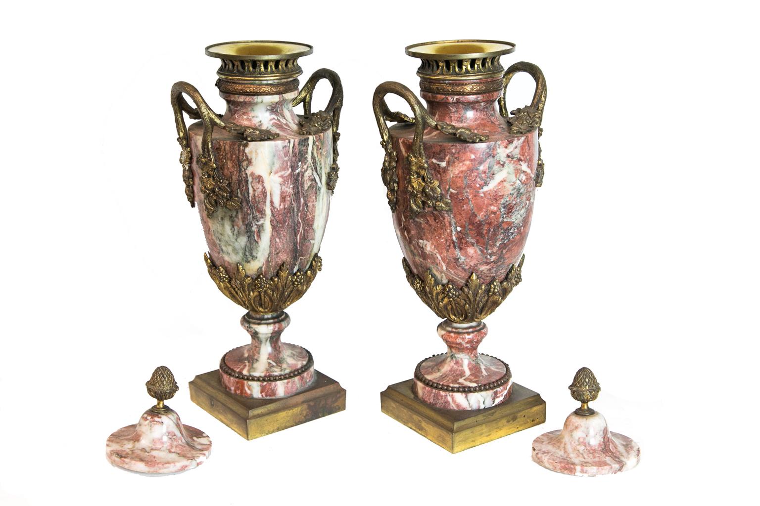 Pair of French Marble and Ormolu Cassolettes For Sale 4
