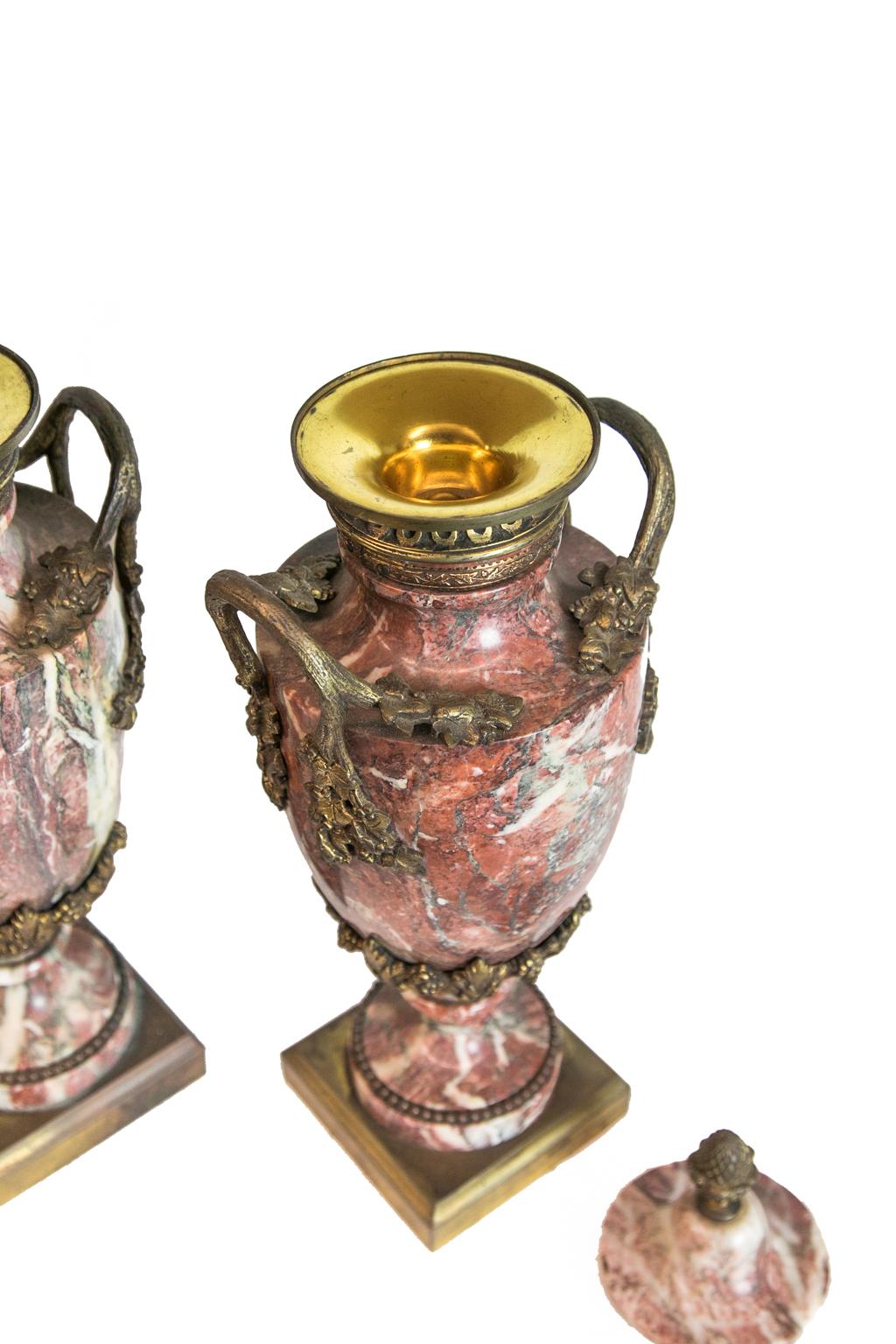 Pair of French Marble and Ormolu Cassolettes For Sale 5