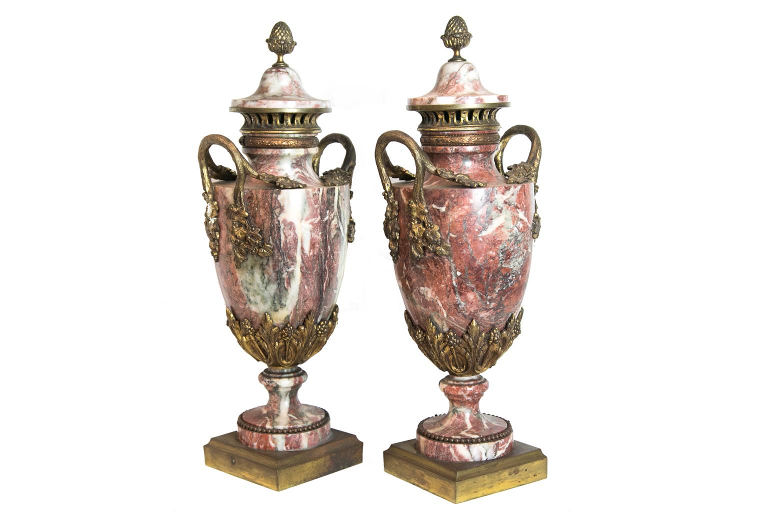 Mid-19th Century Pair of French Marble and Ormolu Cassolettes For Sale
