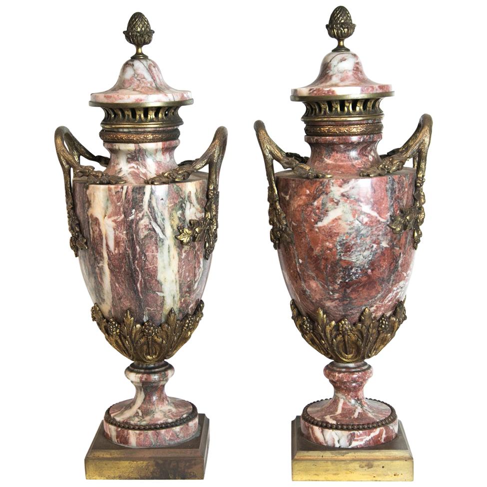 Pair of French Marble and Ormolu Cassolettes For Sale