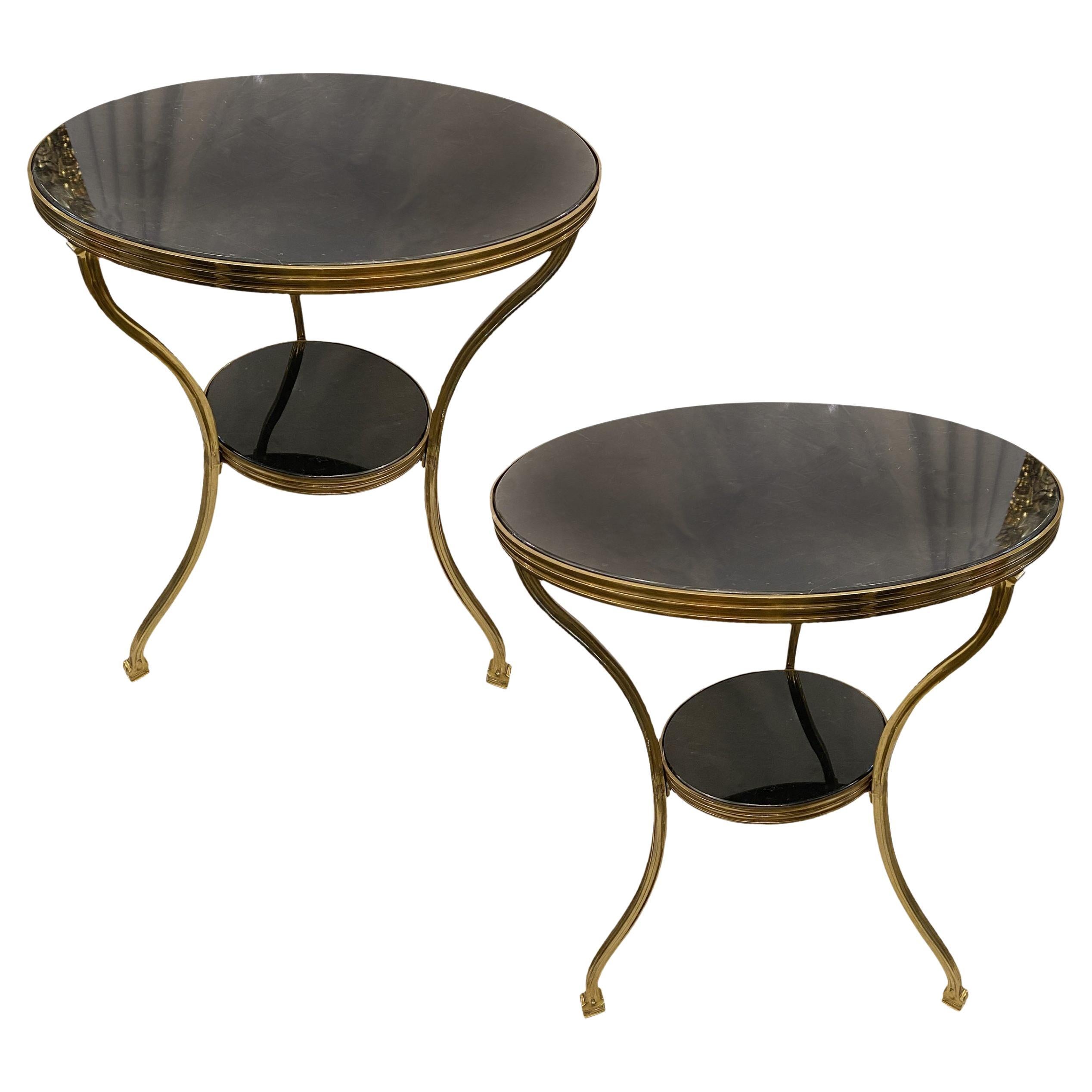 Pair of French Marble & Bronze Side Tables For Sale