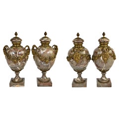 Pair of French Marble "Casolets" with Bronze Garlands, circa 1810, 19th Century