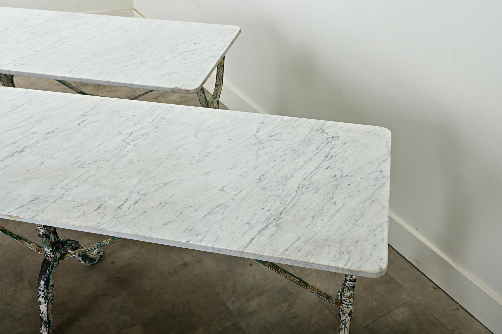 Pair of French Marble Top Bistro Tables 3