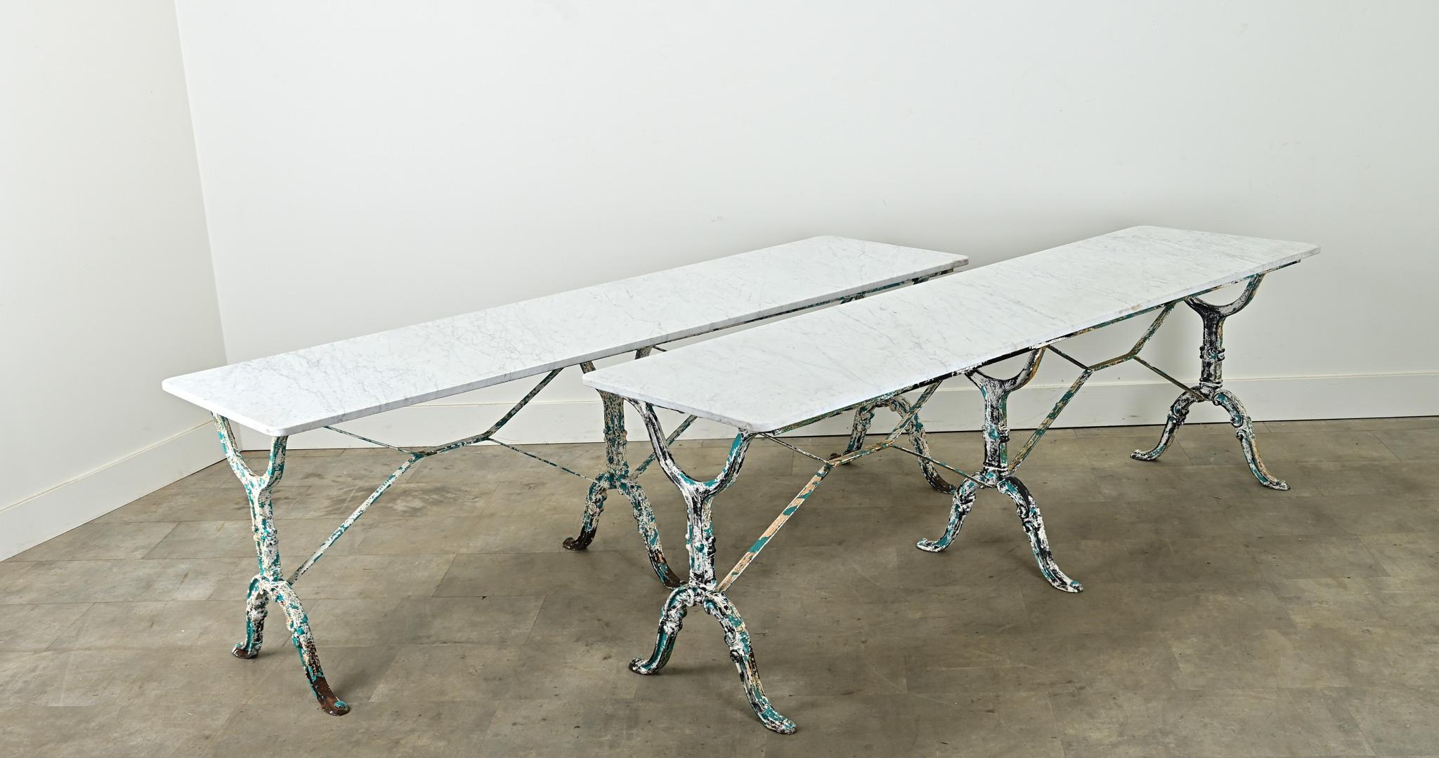 Cast Pair of French Marble Top Bistro Tables