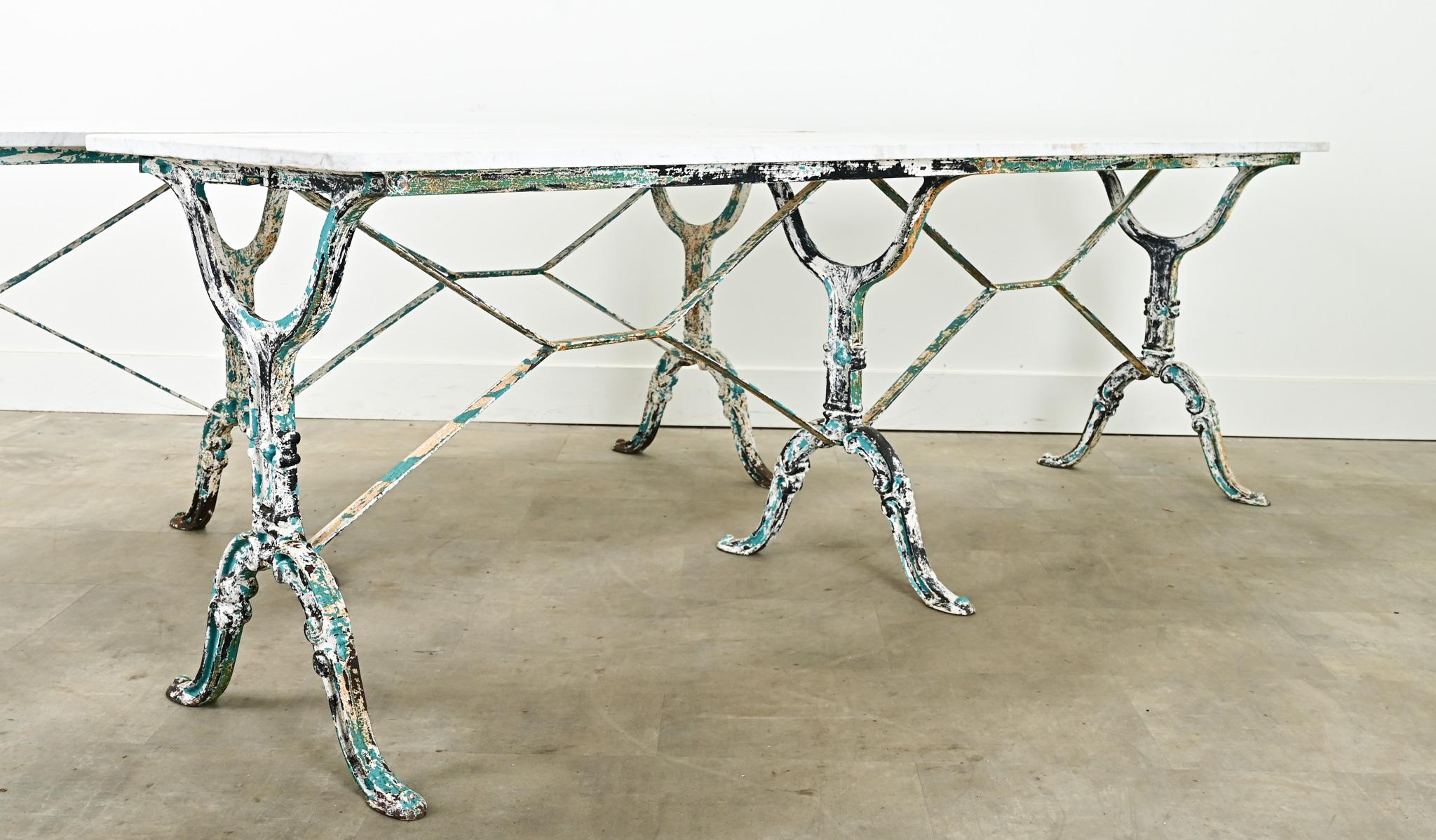 Iron Pair of French Marble Top Bistro Tables