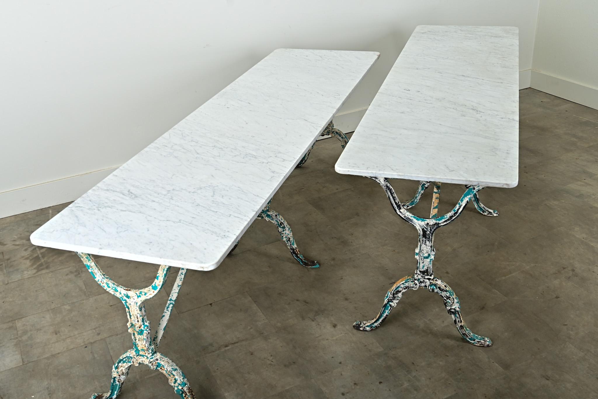Pair of French Marble Top Bistro Tables 1