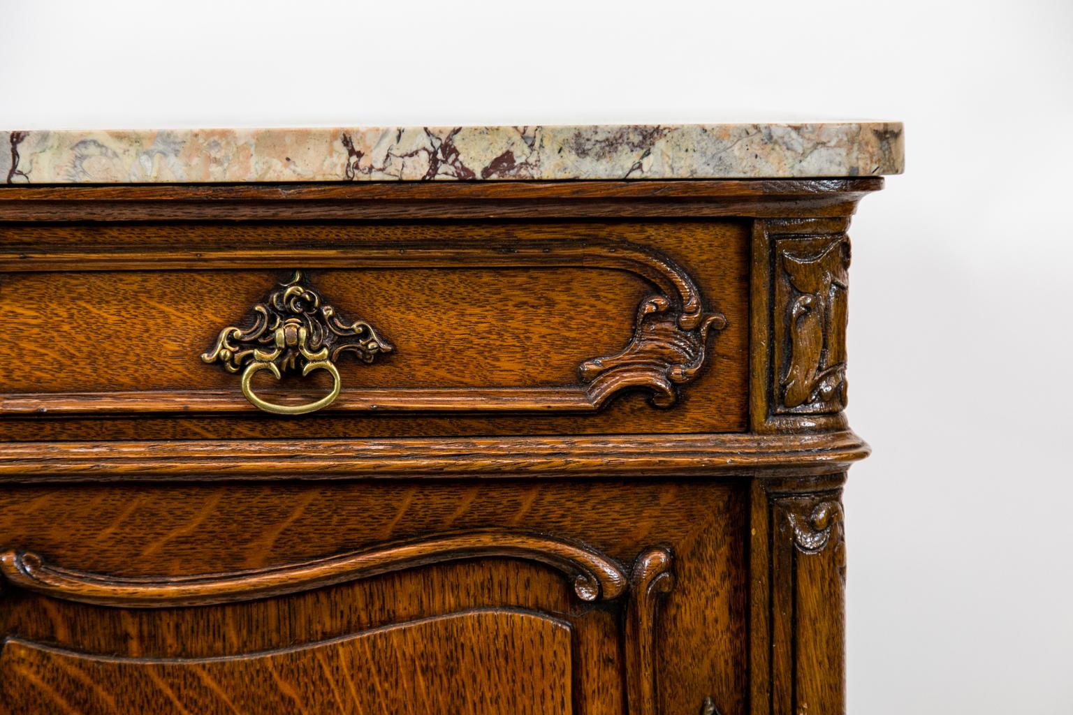 Hand-Carved Pair of French Marble-Top Commodes