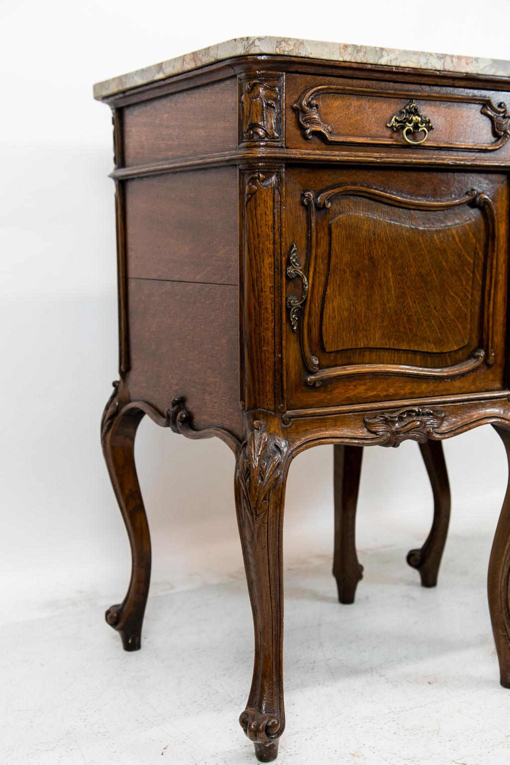 Wood Pair of French Marble-Top Commodes