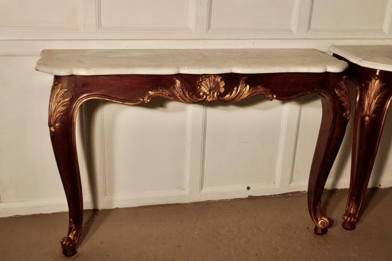 Pair of French Marble-Top Console Tables with Mirrors For Sale 8