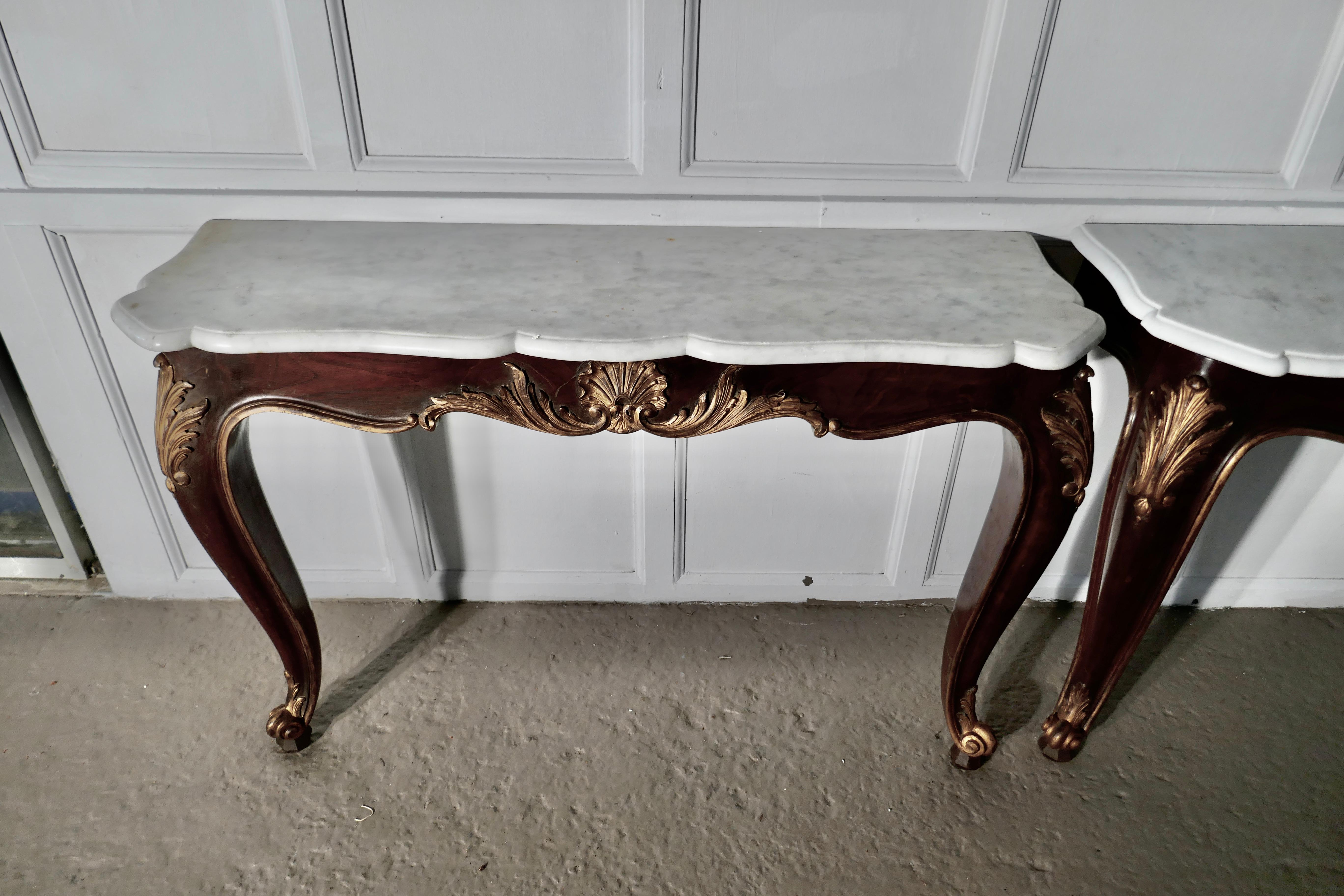 Pair of French Marble-Top Console Tables with Mirrors In Good Condition For Sale In Chillerton, Isle of Wight