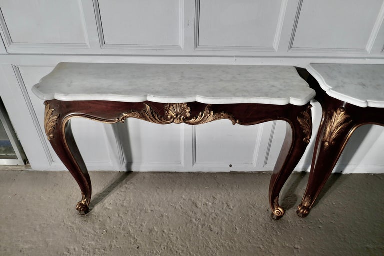 Pair of French Marble-Top Console Tables with Mirrors For Sale 1