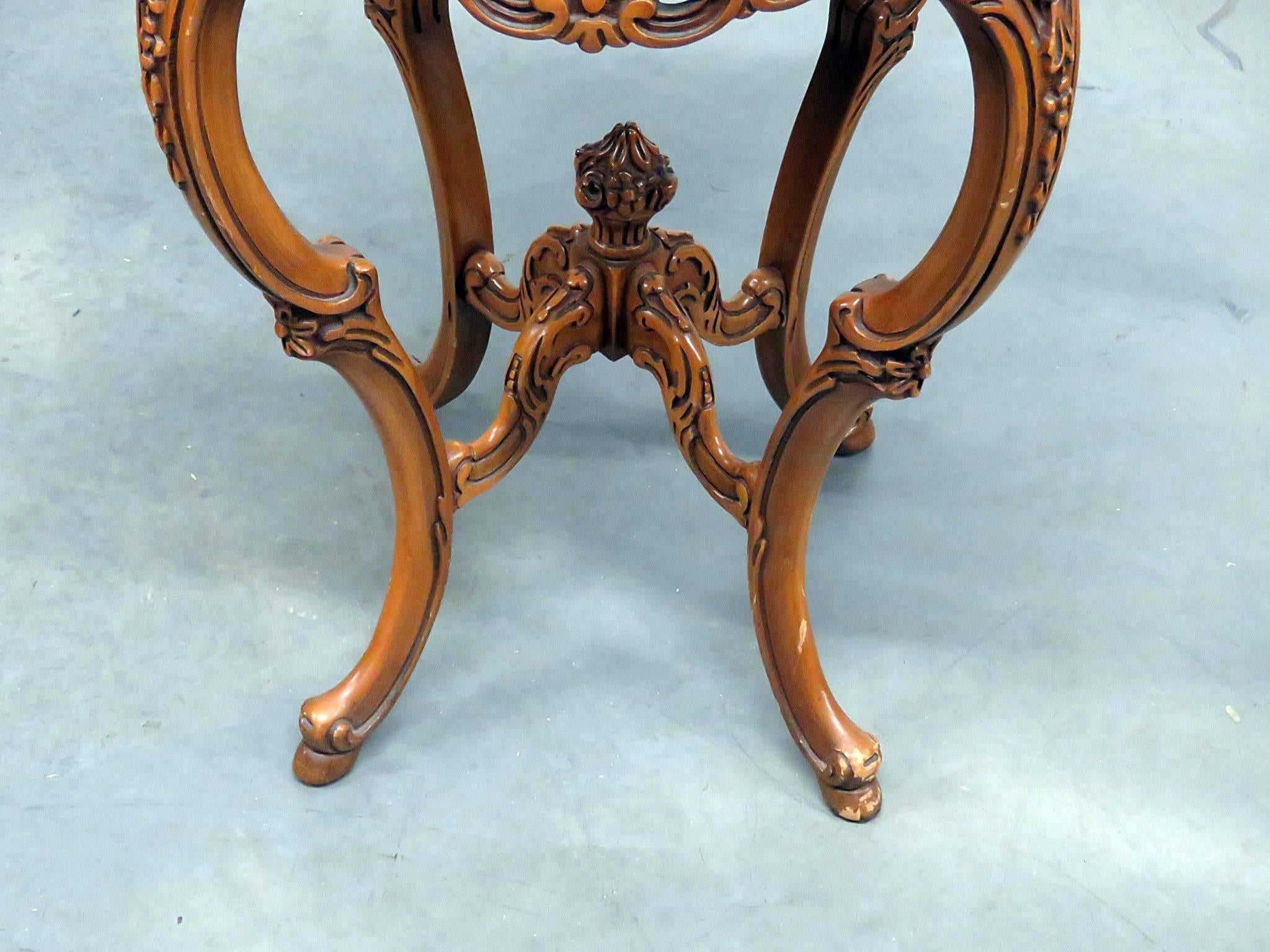 French Provincial Pair of French Louis XV Carved Walnut Tall Marble-Top End Tables