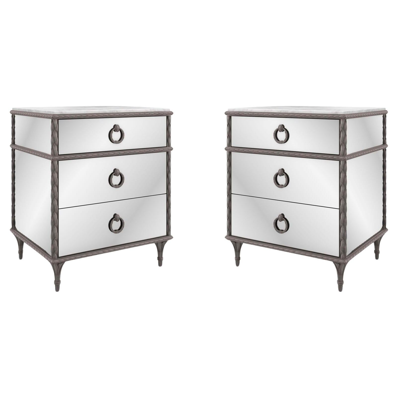 Pair of French Marble Top Nightstands For Sale