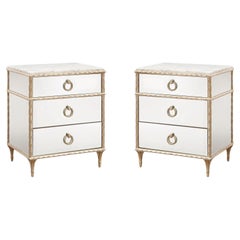 Pair of French Marble Top Nightstands - Gold