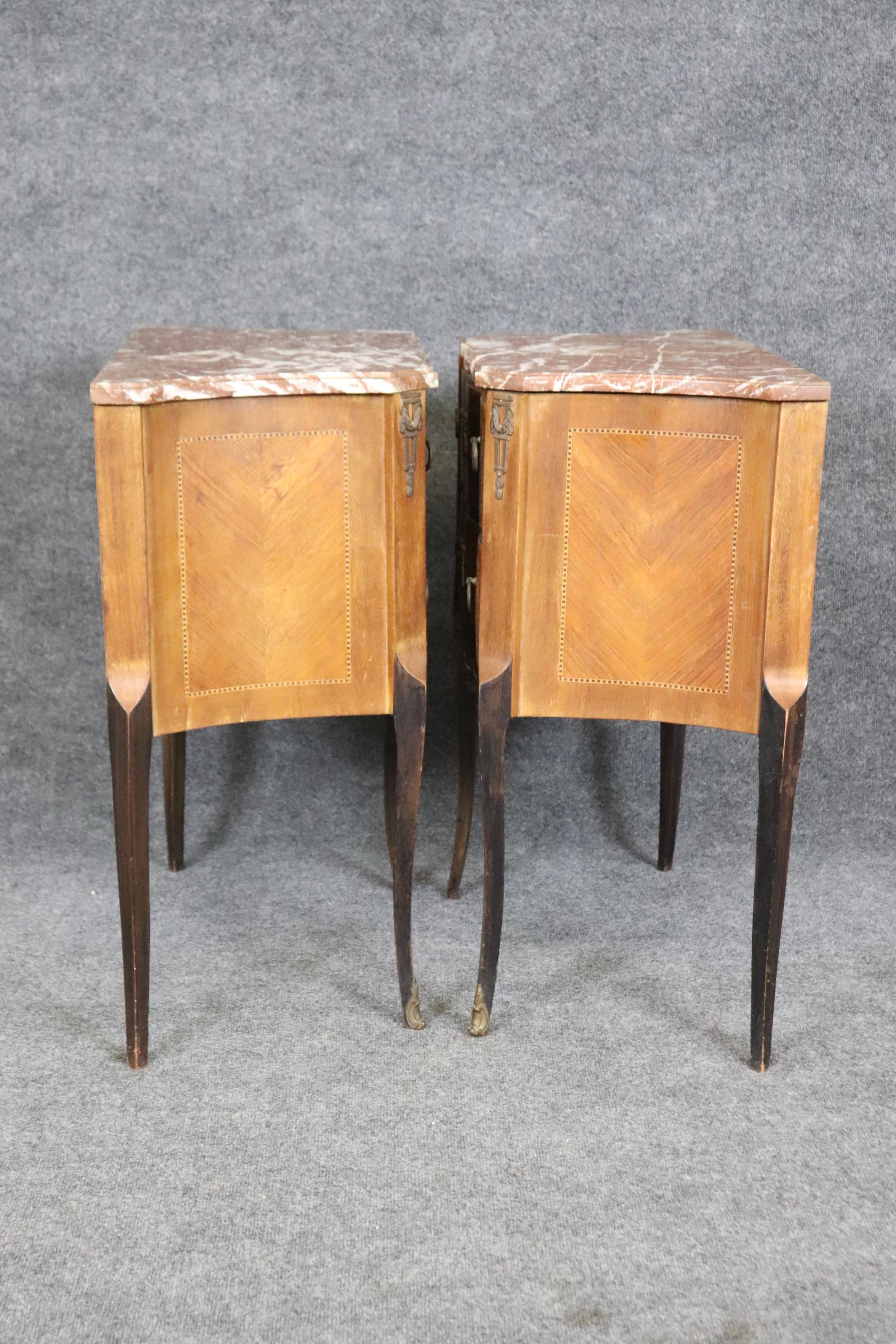 Brass Pair of French Marble Top Nightstands Louis XV For Sale
