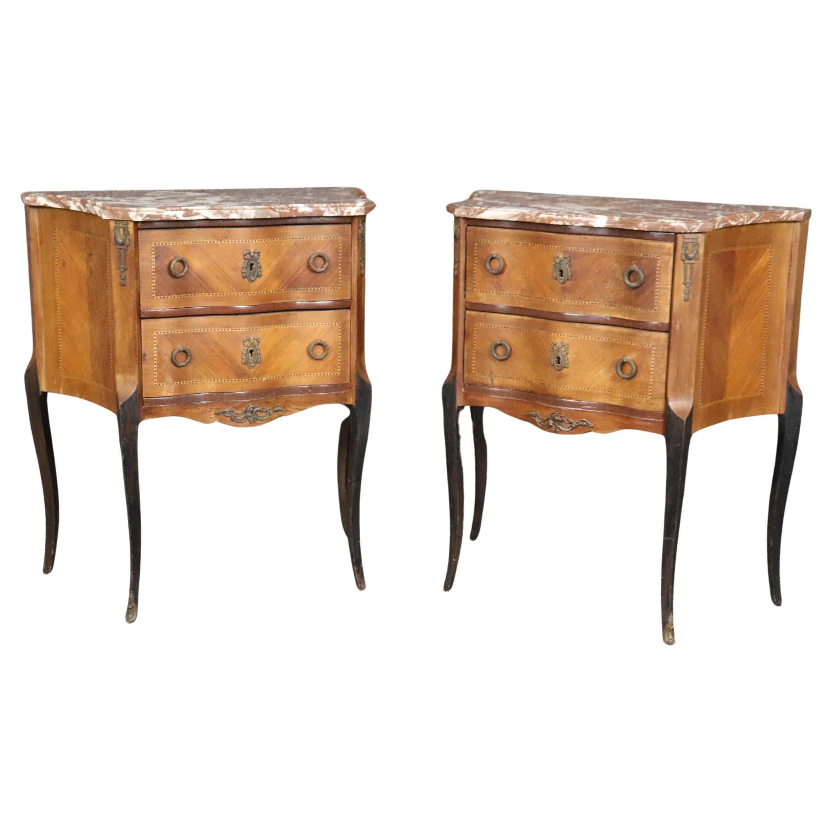 Pair of French Marble Top Nightstands Louis XV For Sale