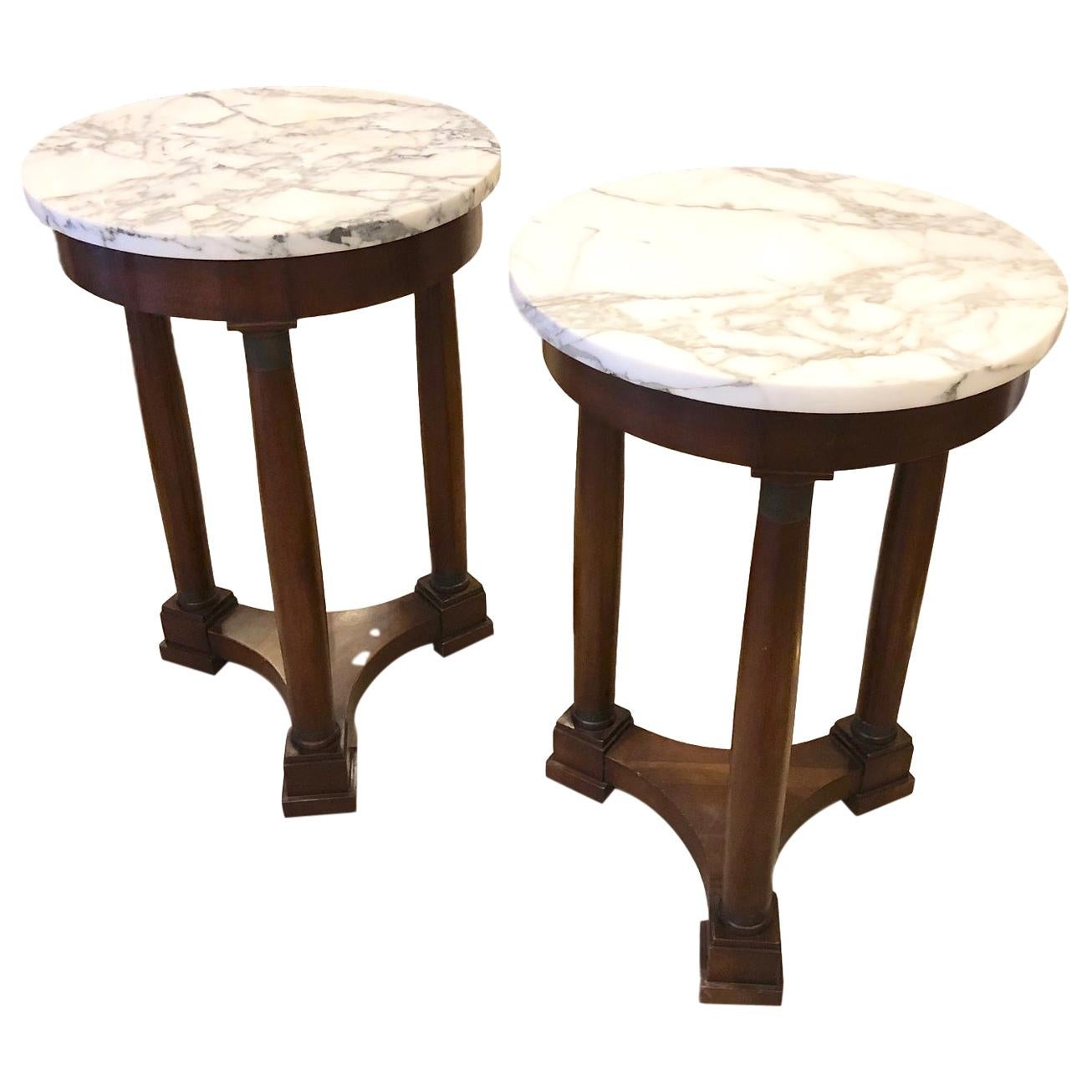 Pair of French Marble-Top Side Tables