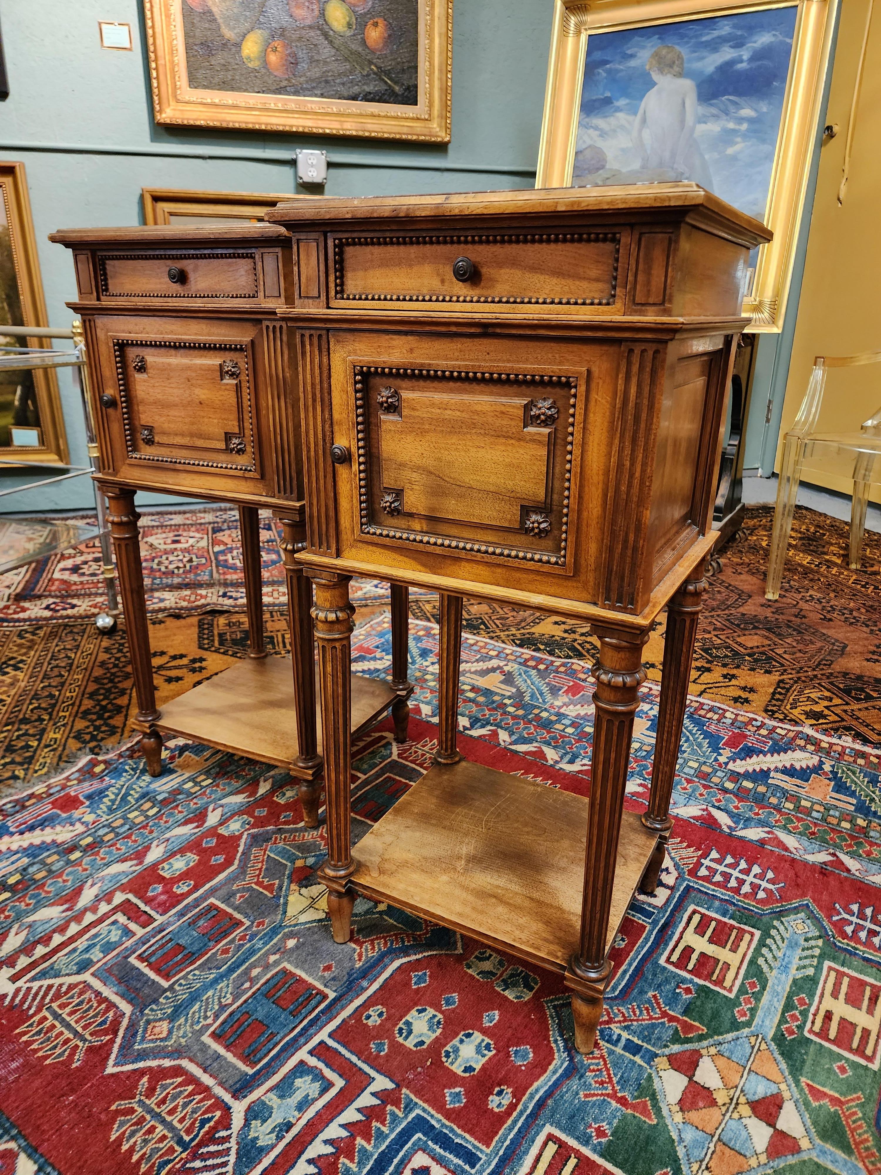 Pair of French Marble Toped Louis Philippe Nightstands 5