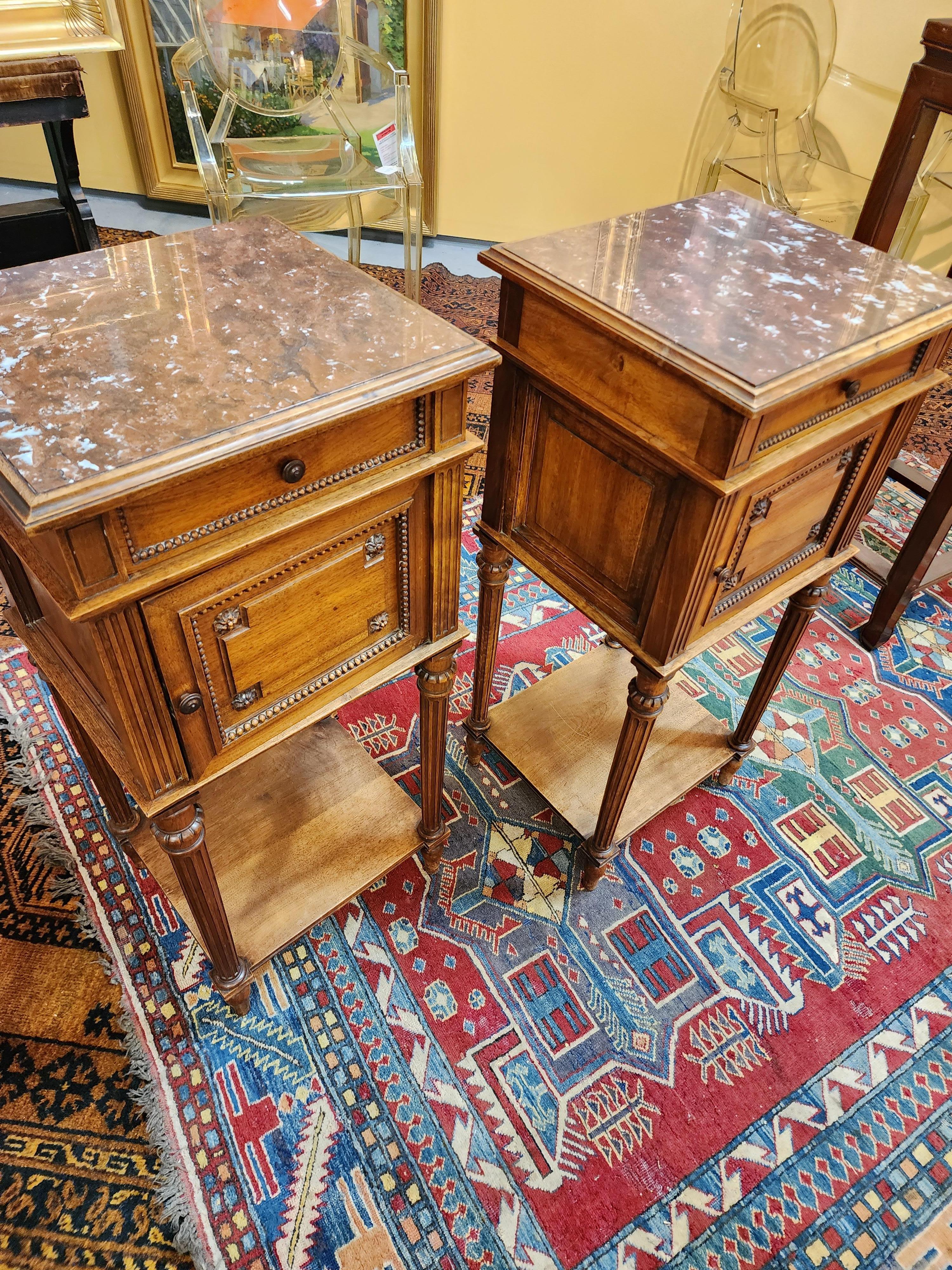 Pair of French Marble Toped Louis Philippe Nightstands 8