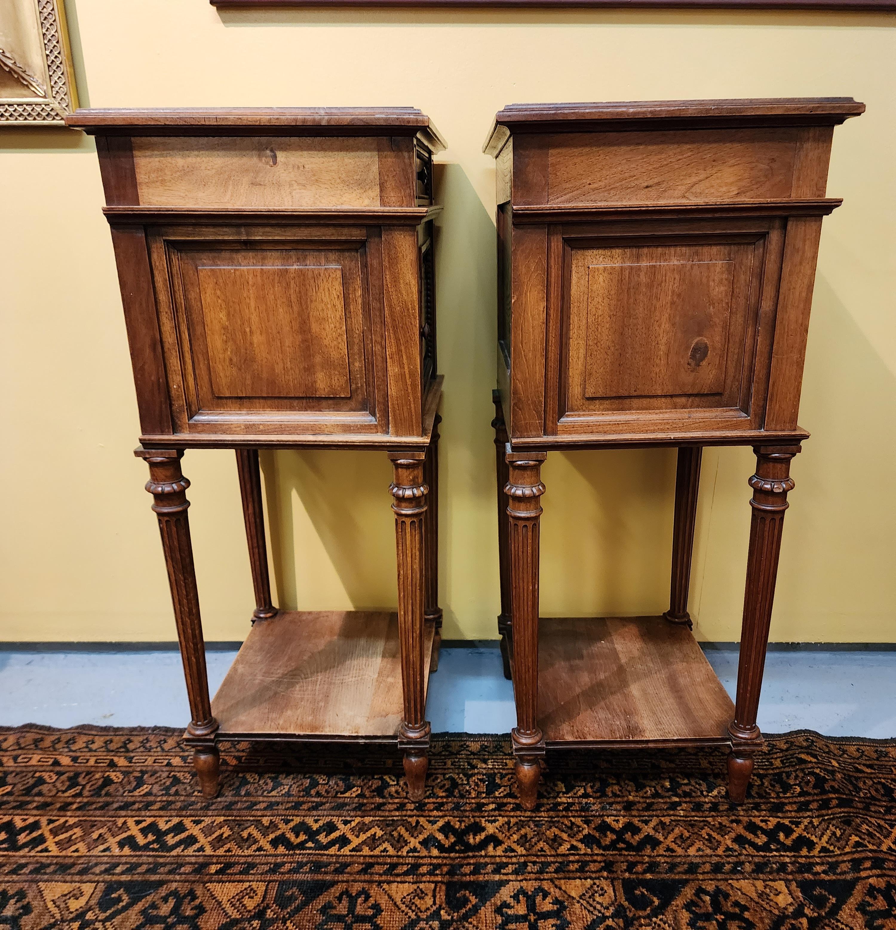 Hand-Crafted Pair of French Marble Toped Louis Philippe Nightstands