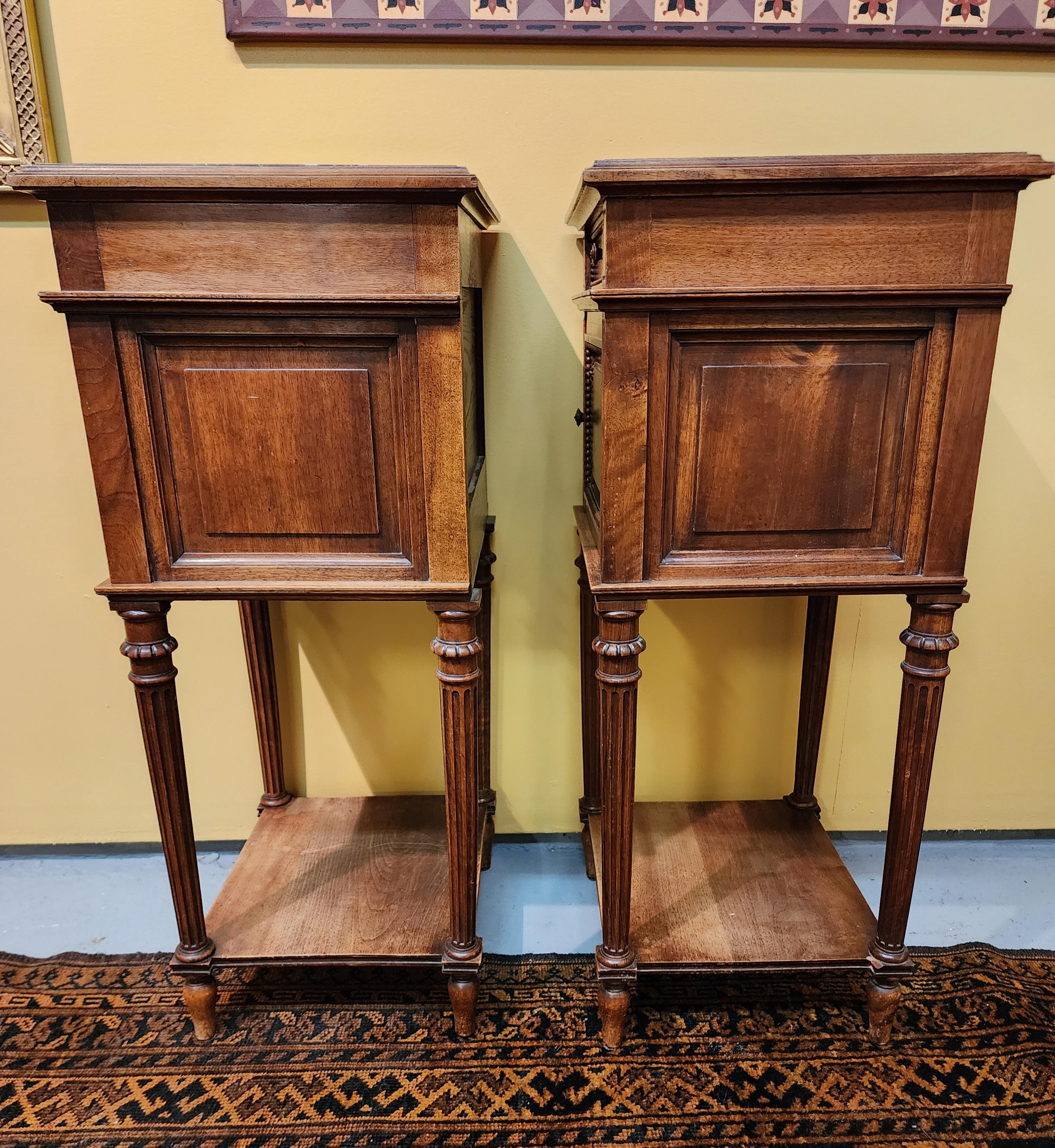 Late 19th Century Pair of French Marble Toped Louis Philippe Nightstands