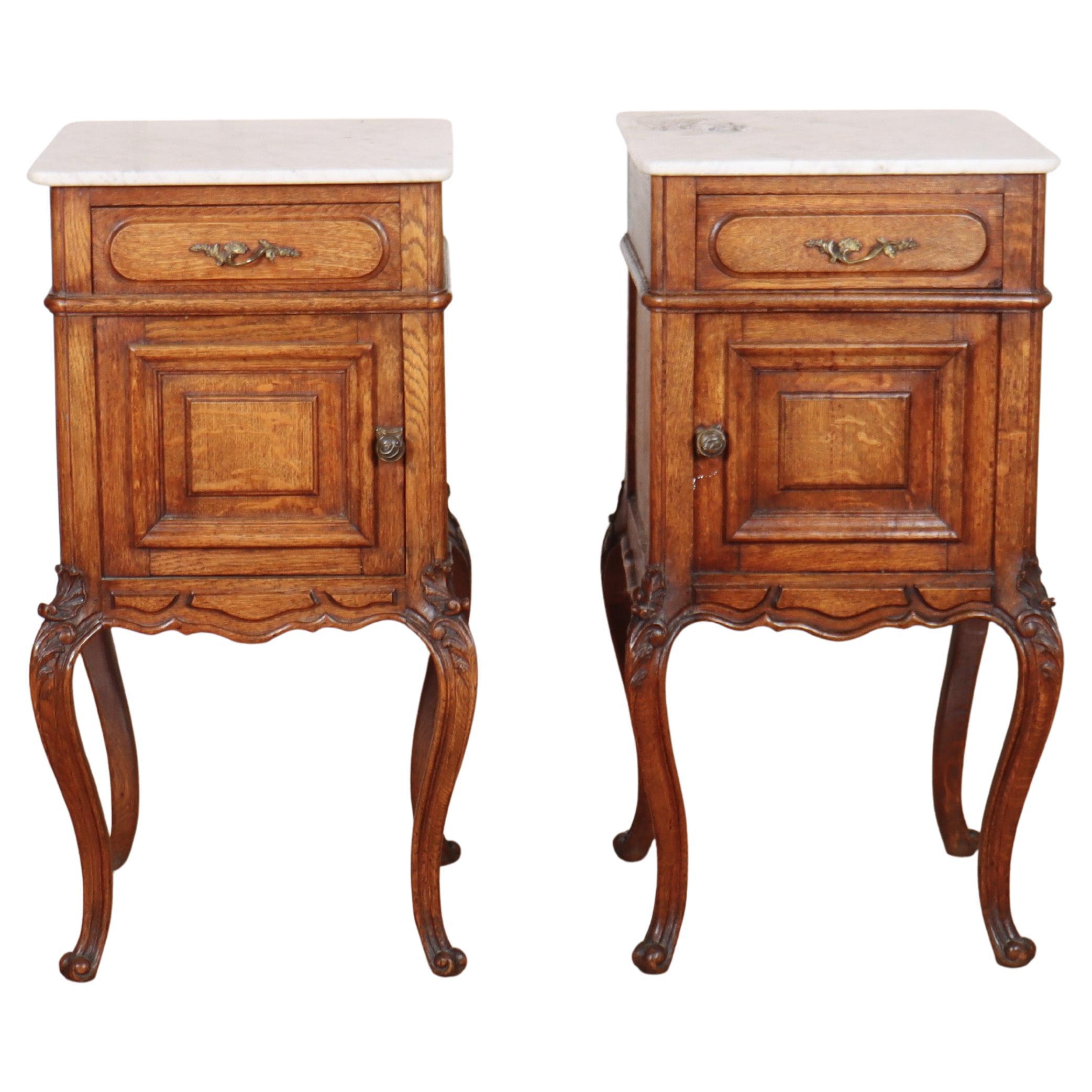 Pair of French Marble Topped Bedside Cabinets