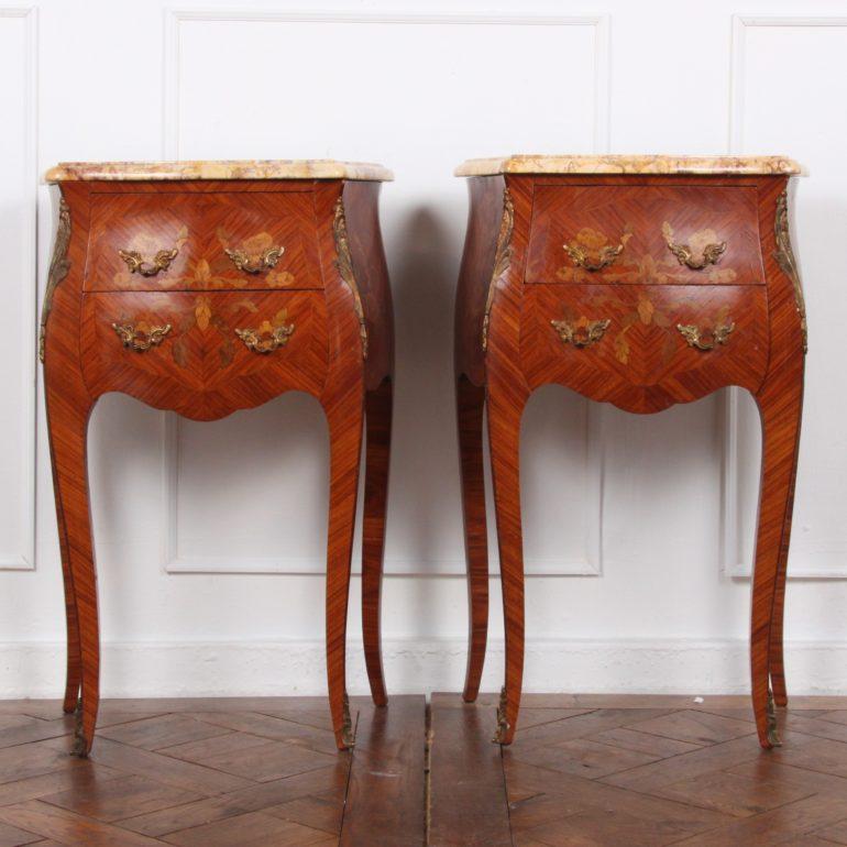Pair of French Marquetry Bedside Commodes 1