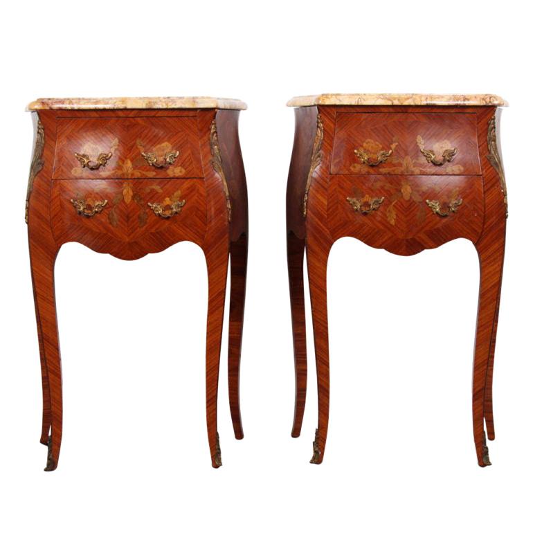 Pair of French Marquetry Bedside Commodes