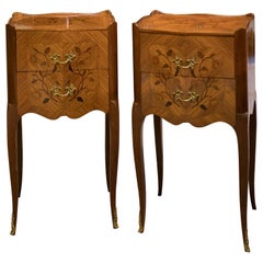 Pair of French Marquetry Bedside Tables