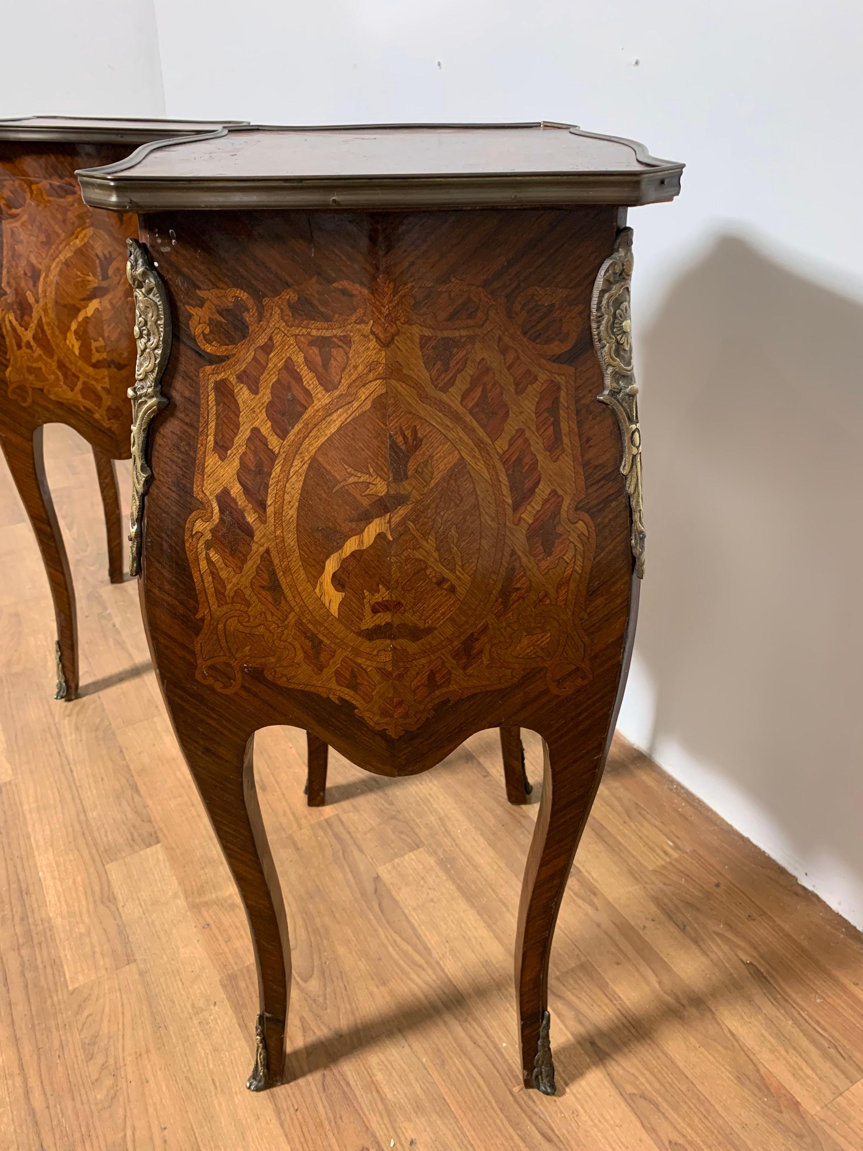 Pair of French Marquetry Commodes or Side Table Chests, Ca. 1930s 4